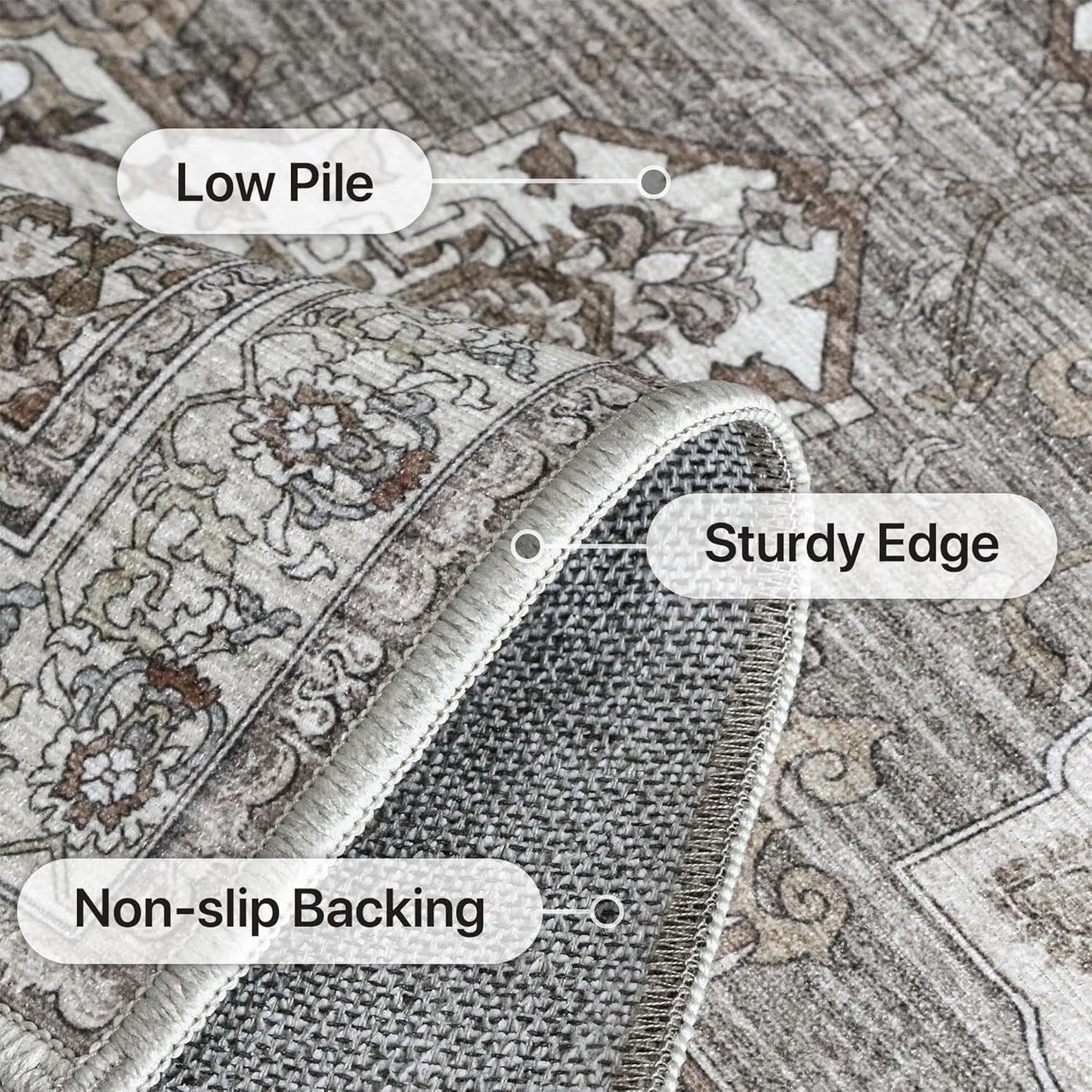 GENIMO 2X6 Hallway Runner Rug, Machine Washable Non Slip Vintage Floral Patchwork Runners, Thin Low Pile Chenille Carpet Runners for Entryway, Kitchen, Bathroom, Bedroom, Slate Gray