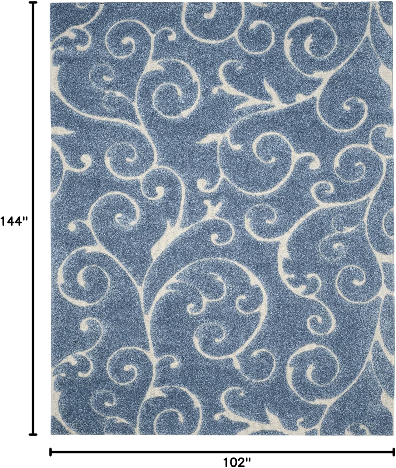 SAFAVIEH Florida Shag Collection Area Rug - 8'6" x 12', Light Blue & Cream, Scroll Design, Non-Shedding & Easy Care, 1.2-inch Thick Ideal for High Traffic Areas in Living Room, Bedroom (SG455-6011)