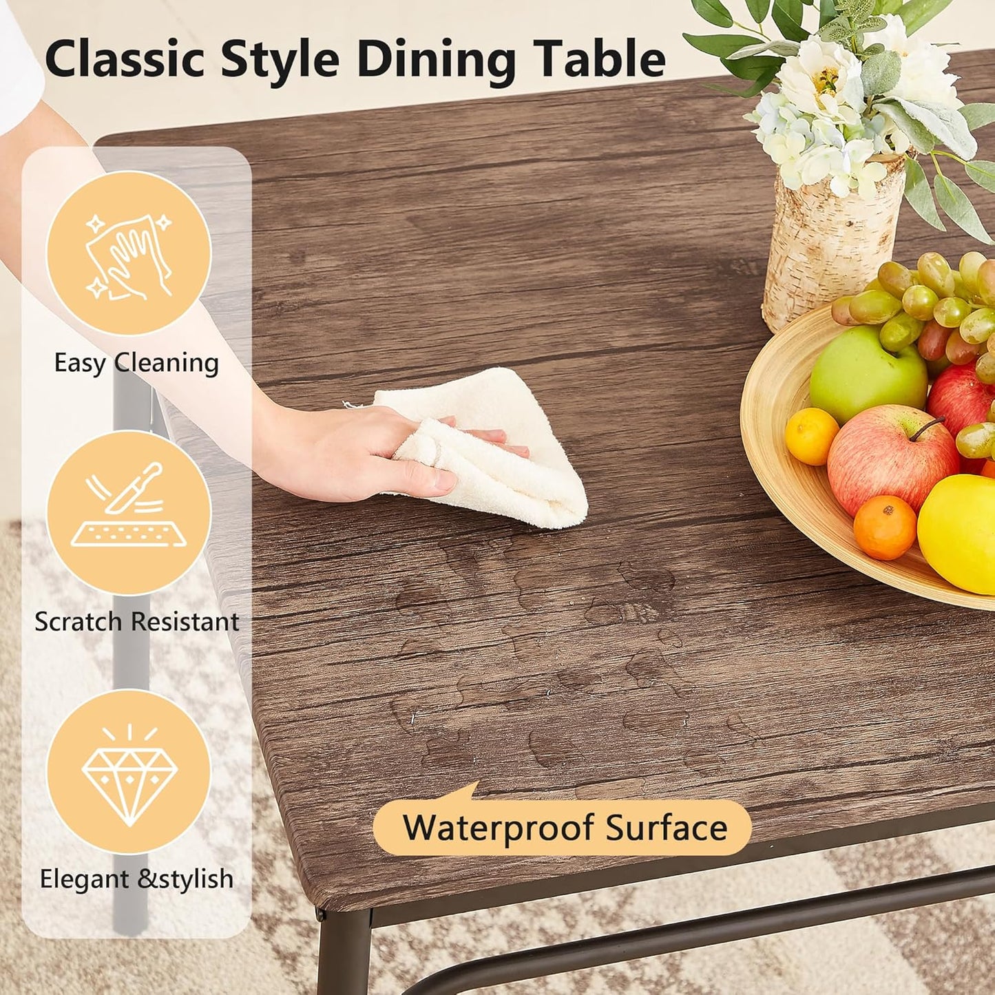 VECELO Kitchen Dining Room Table Set with 2 Chairs for Small Space, Apartment,Metal Steel Frame