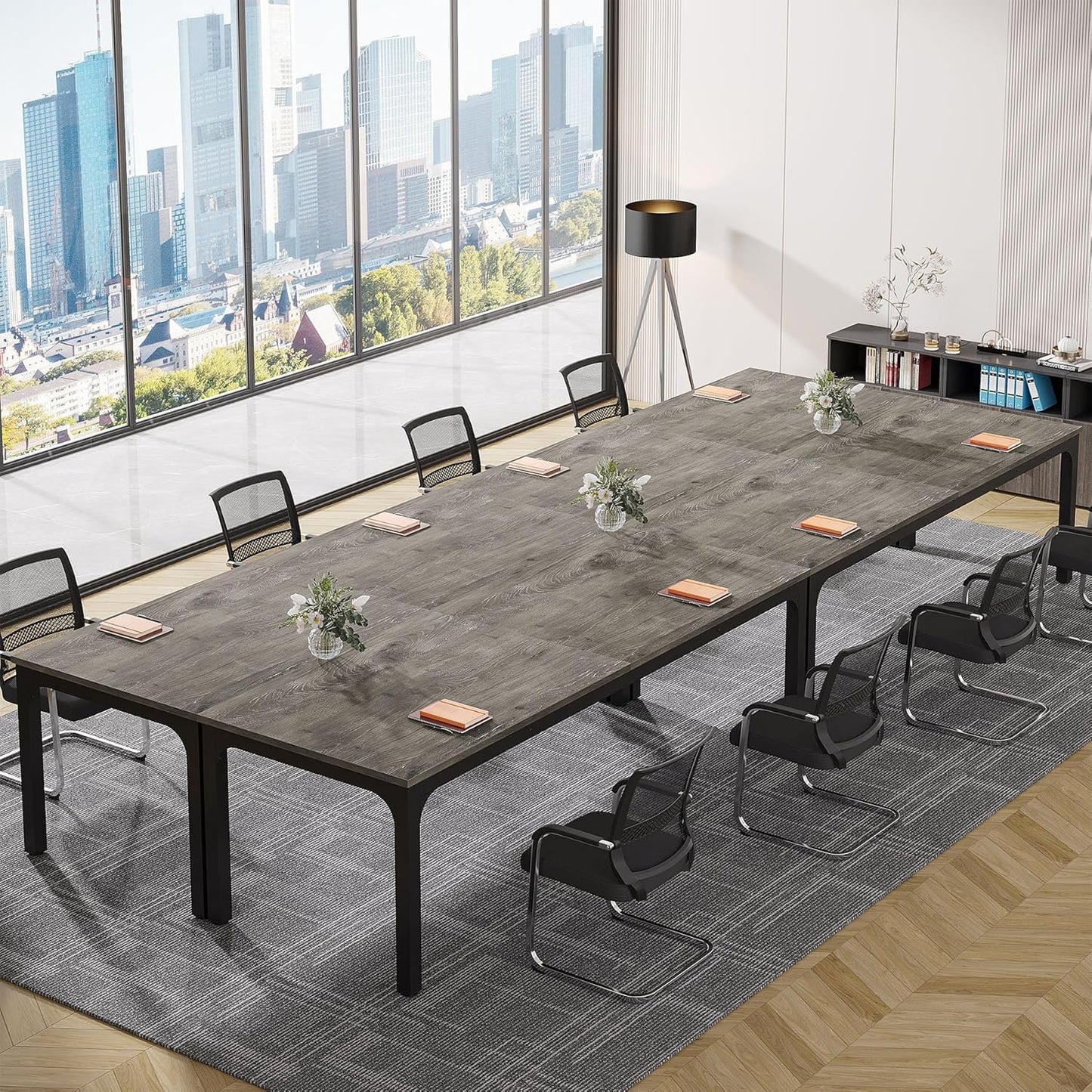 Tribesigns 6.5FT Conference Table, 78.7 Inche Rectangle Meeting Seminar Table, Large Business Tables for 6-8 People (Only Table) (Gray+Black)