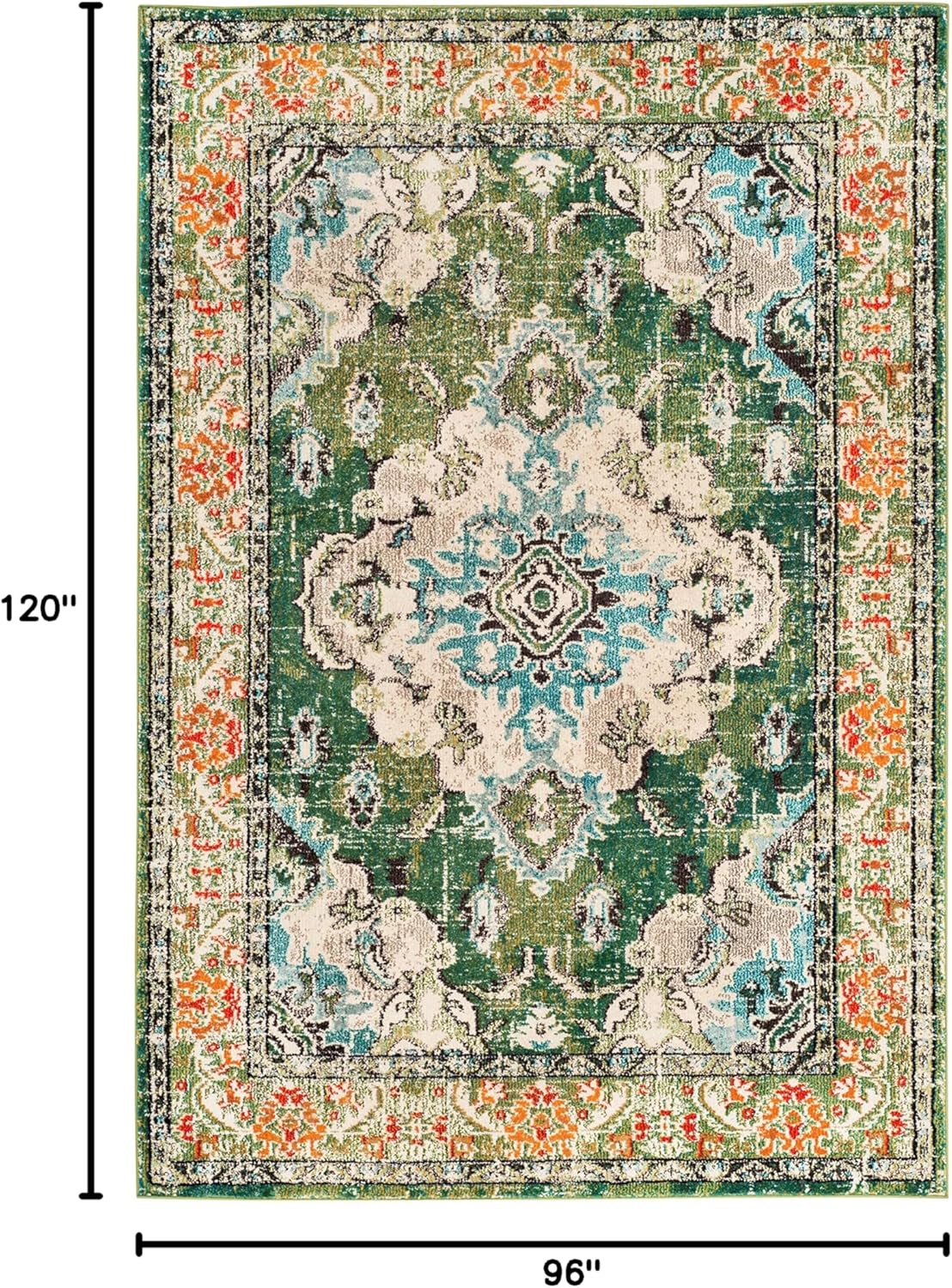 SAFAVIEH Monaco Collection Area Rug - 8' x 10', Forest Green & Light Blue, Boho Medallion Distressed Design, Non-Shedding & Easy Care, Ideal for High Traffic Areas in Living Room, Bedroom (MNC243F)