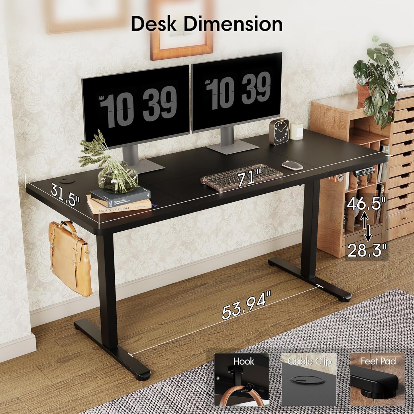 Monomi Electric Standing Desk, 71 x 31.5 inches Height Adjustable, Ergonomic Home Office Sit Stand Up Desk with Memory Preset Controller (Black Top/Black Frame)