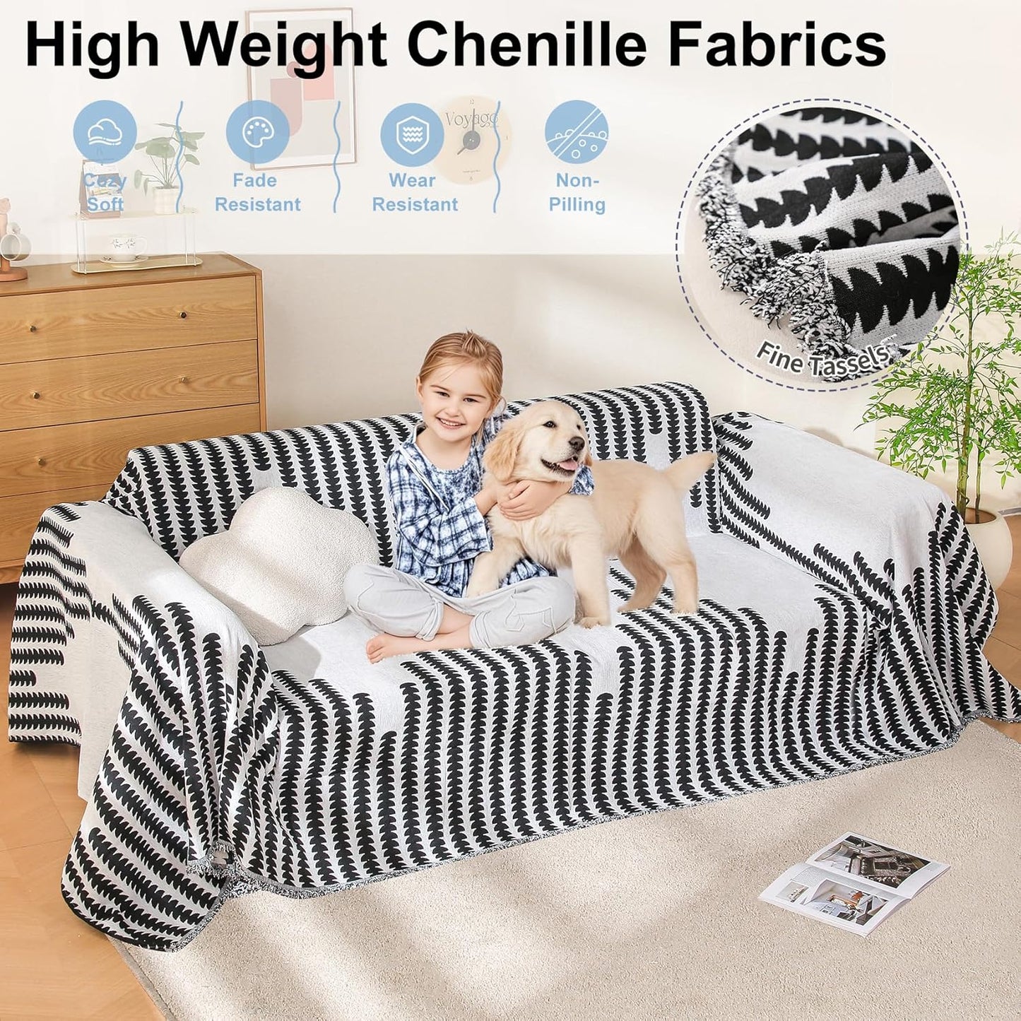 Boho Couch Cover, Sofa Cover, Sofa Covers for 2 Cushion Couch, Washable Sectional Couch Covers for Dogs Pet Furniture Protector Couch Cover Blanket for Living Room (2# White, 71" x 118")