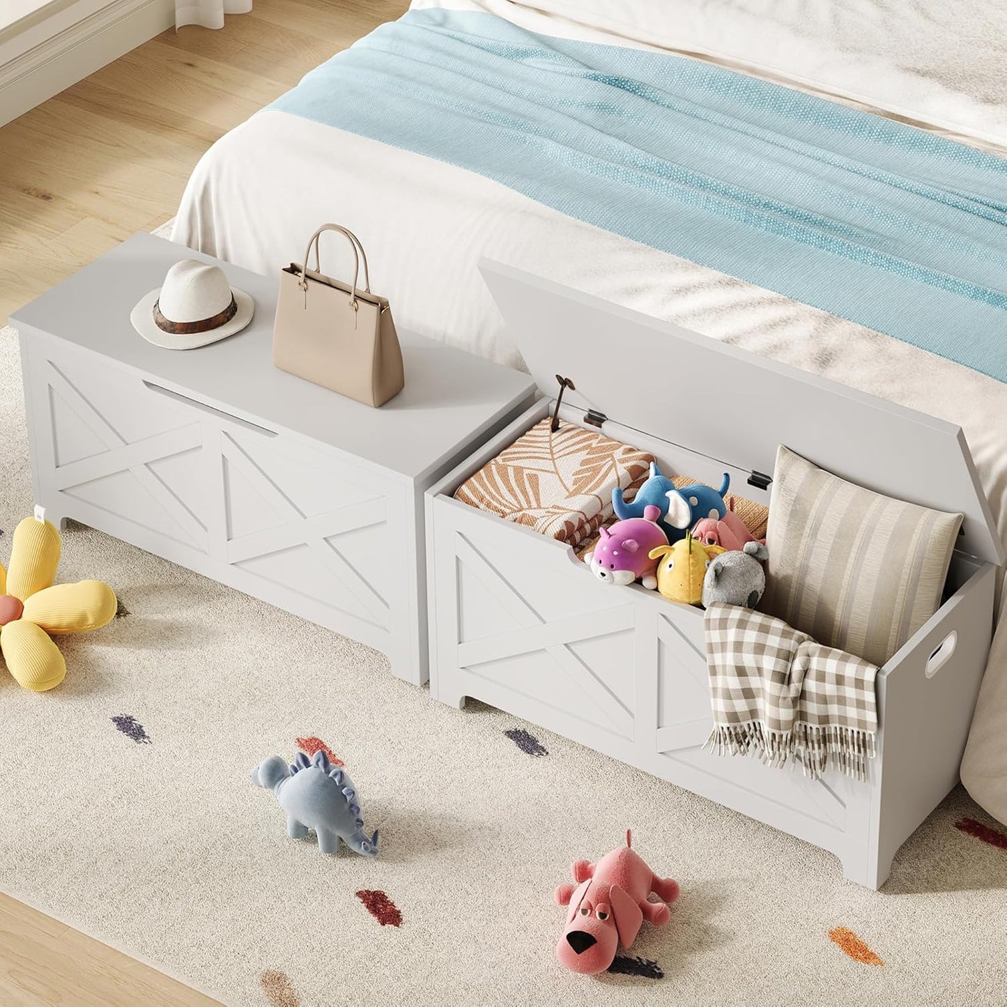 GarveeHome 39.4" Storage Chest, Wooden Storage Bench with Safety Hinges, Easy Assembly, Large Toy Chest for Entryway, Living Room, Bedroom