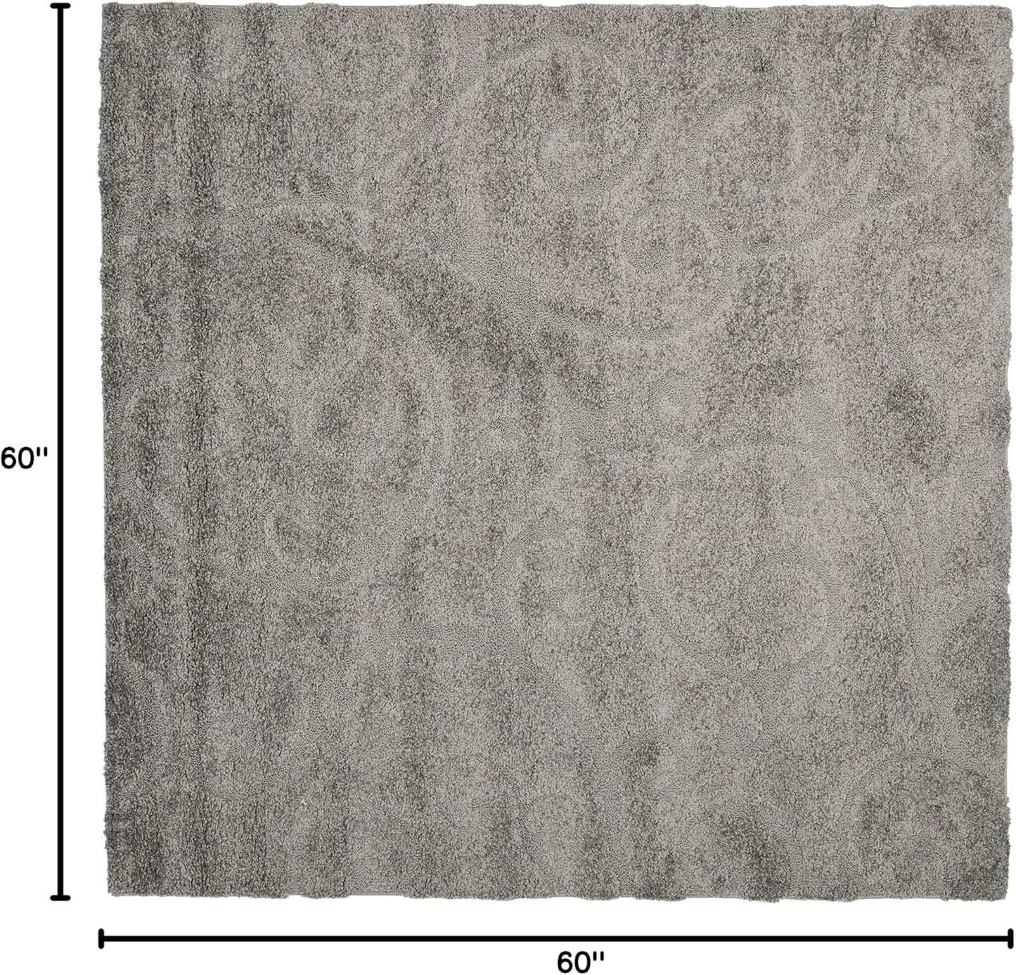 SAFAVIEH Florida Shag Collection Area Rug - 5' Square, Grey, Scroll Design, Non-Shedding & Easy Care, 1.2-inch Thick Ideal for High Traffic Areas in Living Room, Bedroom (SG455-8013)