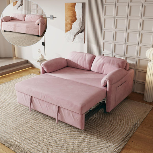 ERYE 3 in 1 Loveseat Sofa Convertible Sleeper Sofabed,Functional Recliner Daybed Love Seat Sofa&Couch W/Pull Out Couch Bed, Reclining Backrest and Pillows Armrests for Office Apartment RV Living Room