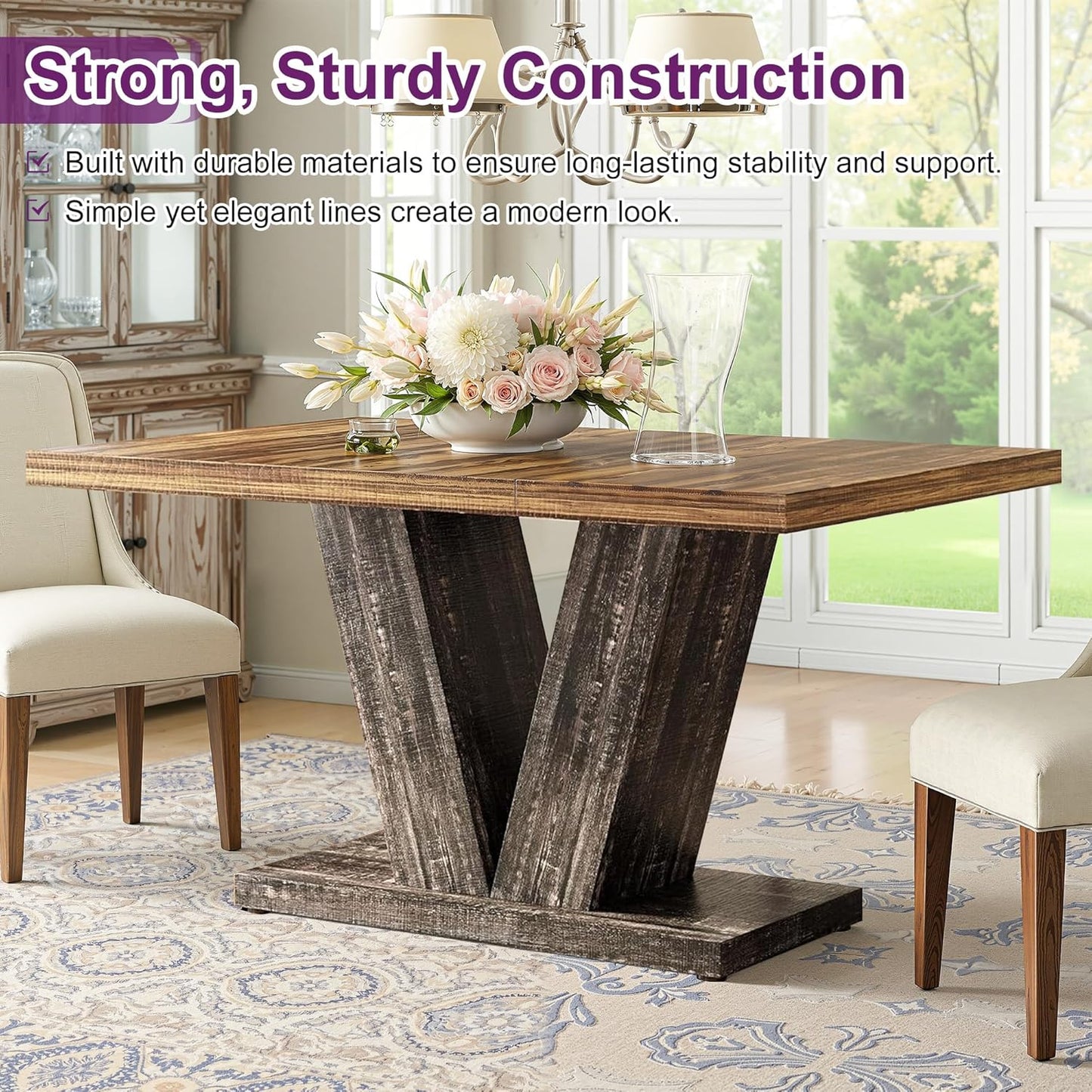 47" Dining Table, Wooden Kitchen Dinner Table Heavy Duty, Farmhouse Table for Dining Room, Living Room Space Saving, Black