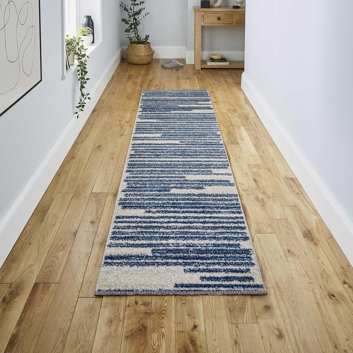 JONATHAN Y Khalil Modern Berber Stripe Cream/Navy Runner Rug, 2x8, Contemporary, Bohemian, Easy-Cleaning for Living Room, Bedroom, Kitchen, Pet Friendly, Non-Shedding (MOH207E-28)