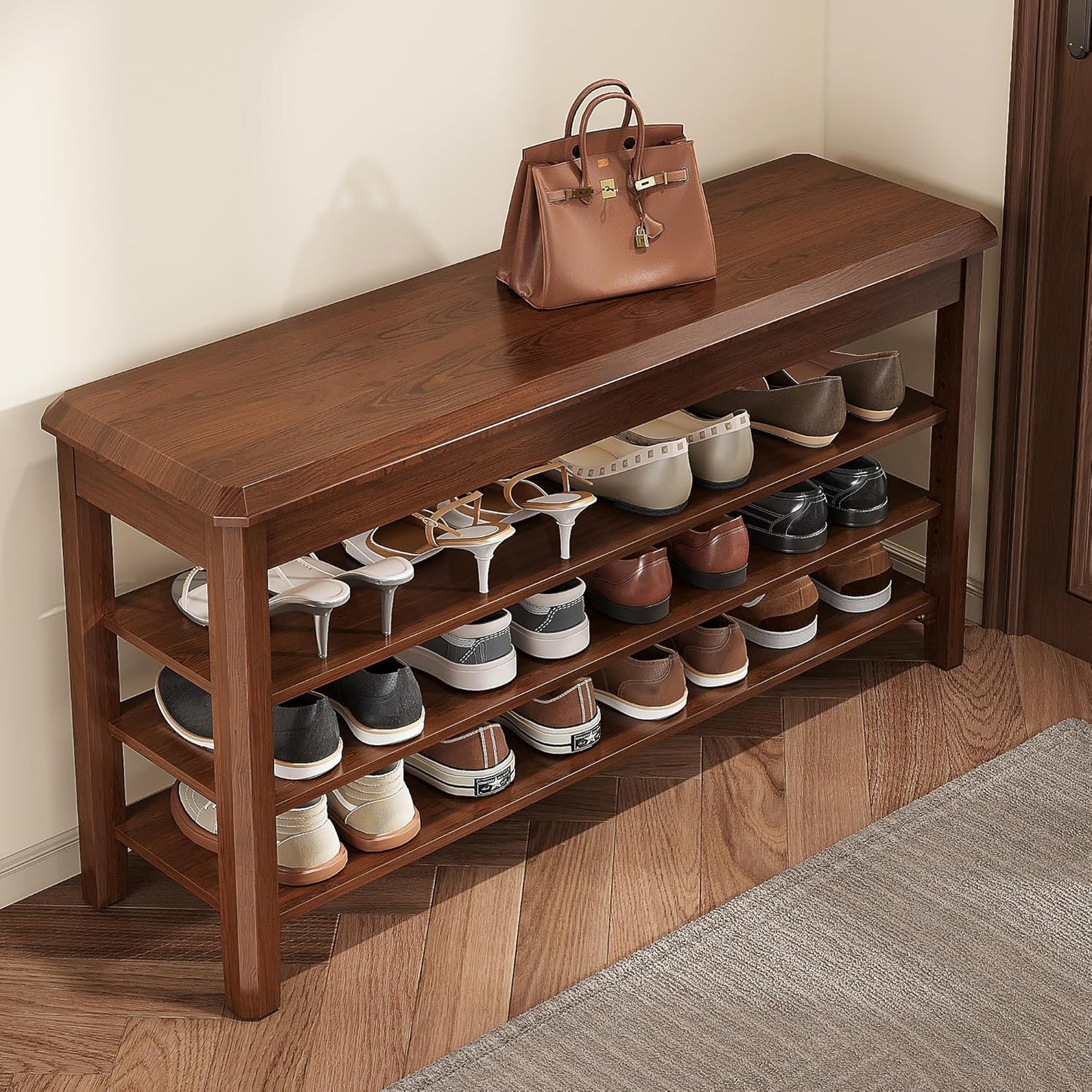 Shoe Rack for Front Door Entrance, Solid Wood Shoe Bench for Closet, Holds Up to 550lbs, Shoe Rack Bench for Entryway, Mudroom, Hallway