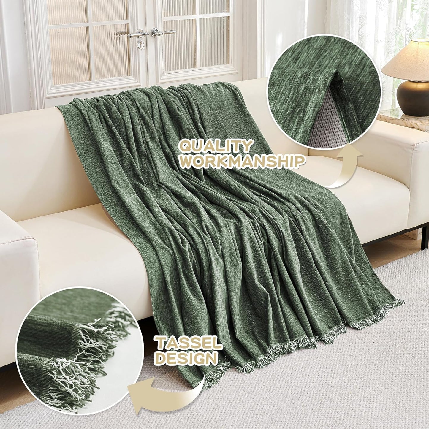 MYSKY HOME Oversized Sofa Covers Couch Covers for 3 Cushion Couch Sofa Pet Friendly, L Shaped Couch Cover Sectional Couch Cover Non Slip Furniture Protector for Kids, 91"x150", Moss Green