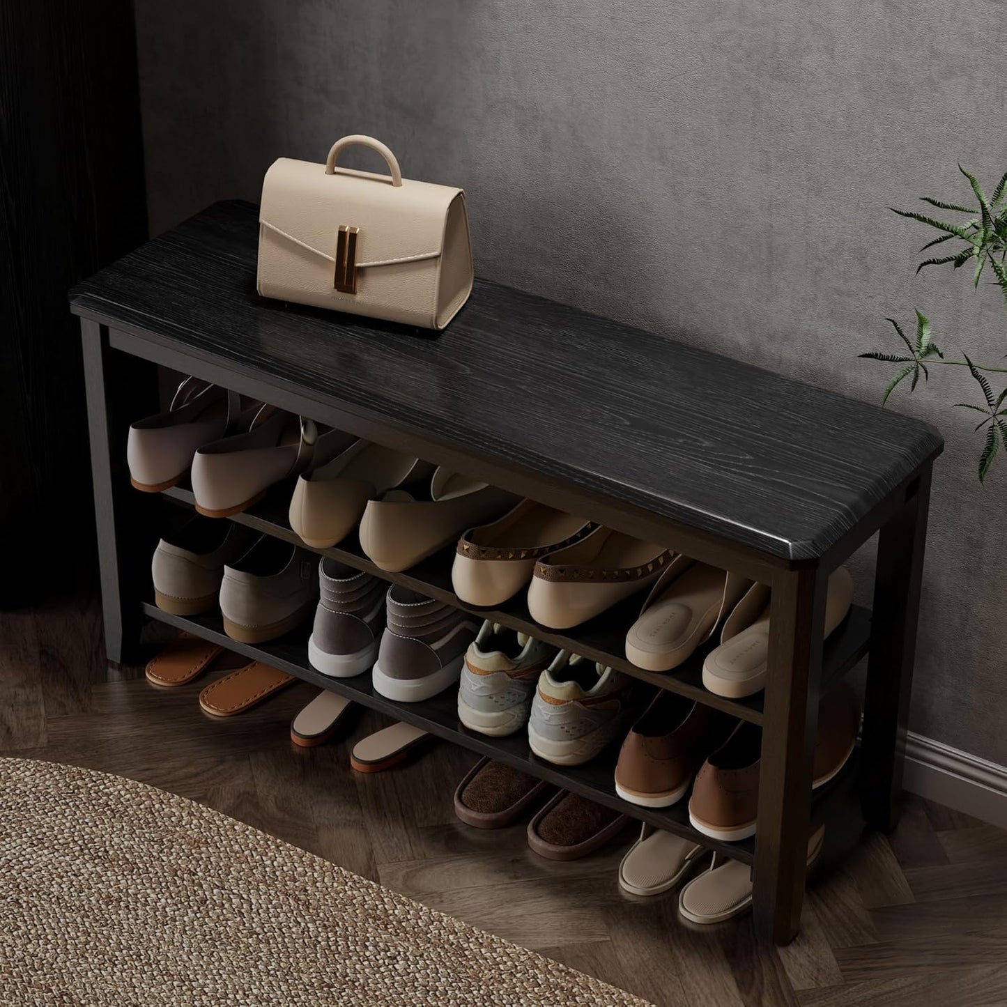 Wood Shoe Rack Bench for Entryway, 2 Tier Shoe Rack for Front Door Entrance, Shoe Bench with Shoe Storage for Entryway, Bedroom, 39.4"