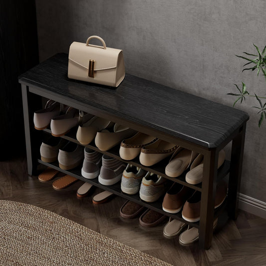 Wood Shoe Rack Bench for Entryway, 2 Tier Shoe Rack for Front Door Entrance, Shoe Bench with Shoe Storage for Entryway, Bedroom, 39.4"