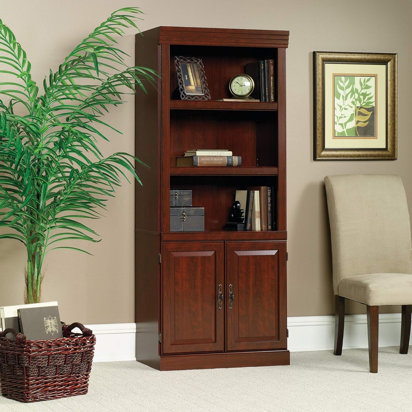 Sauder Heritage Hill Library with Doors/Book Shelf, L:29.80" x W:12.99" x H:71.26", Classic Cherry