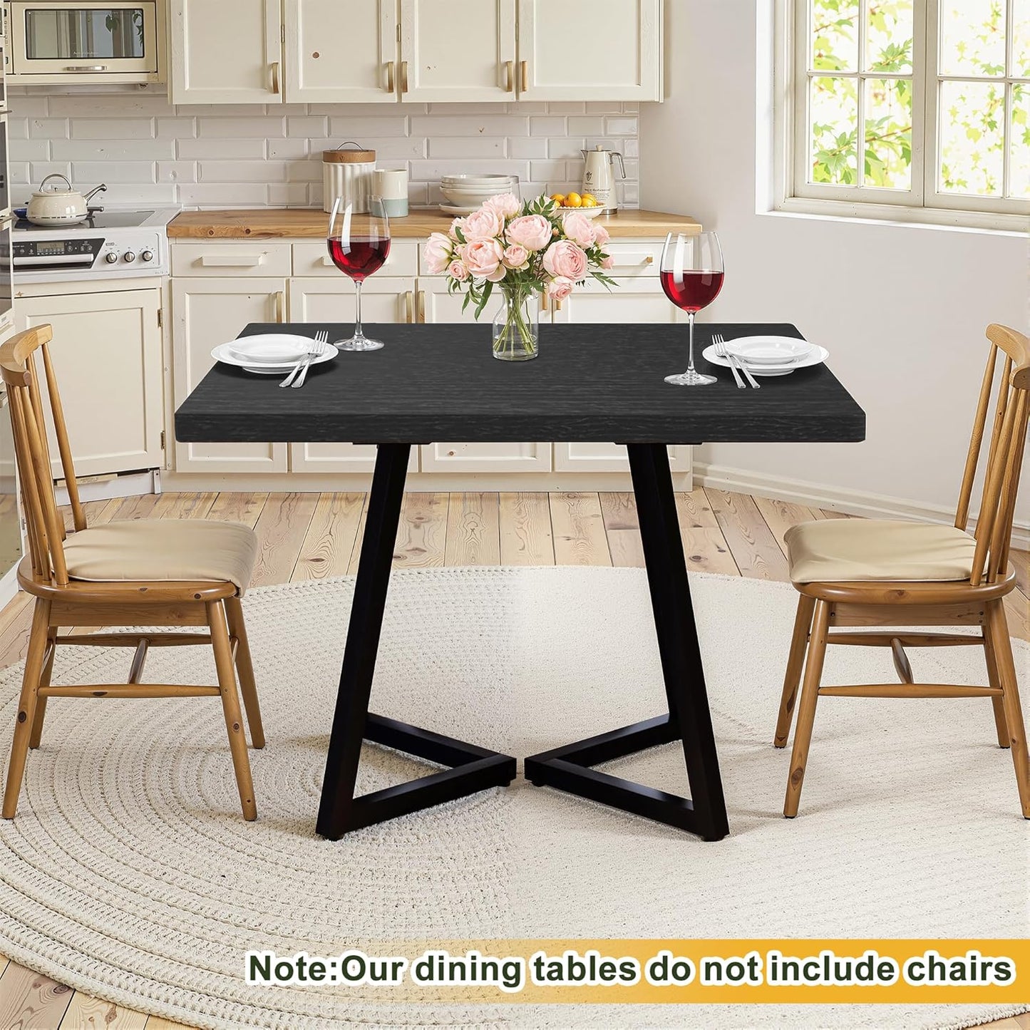 NicBex 31.5 Inch Square Dining Table for 4, Wooden Small Dinner Table Farmhouse Kitchen Tables with Metal Leg for Dining Room, Kitchen, Living Room, Black