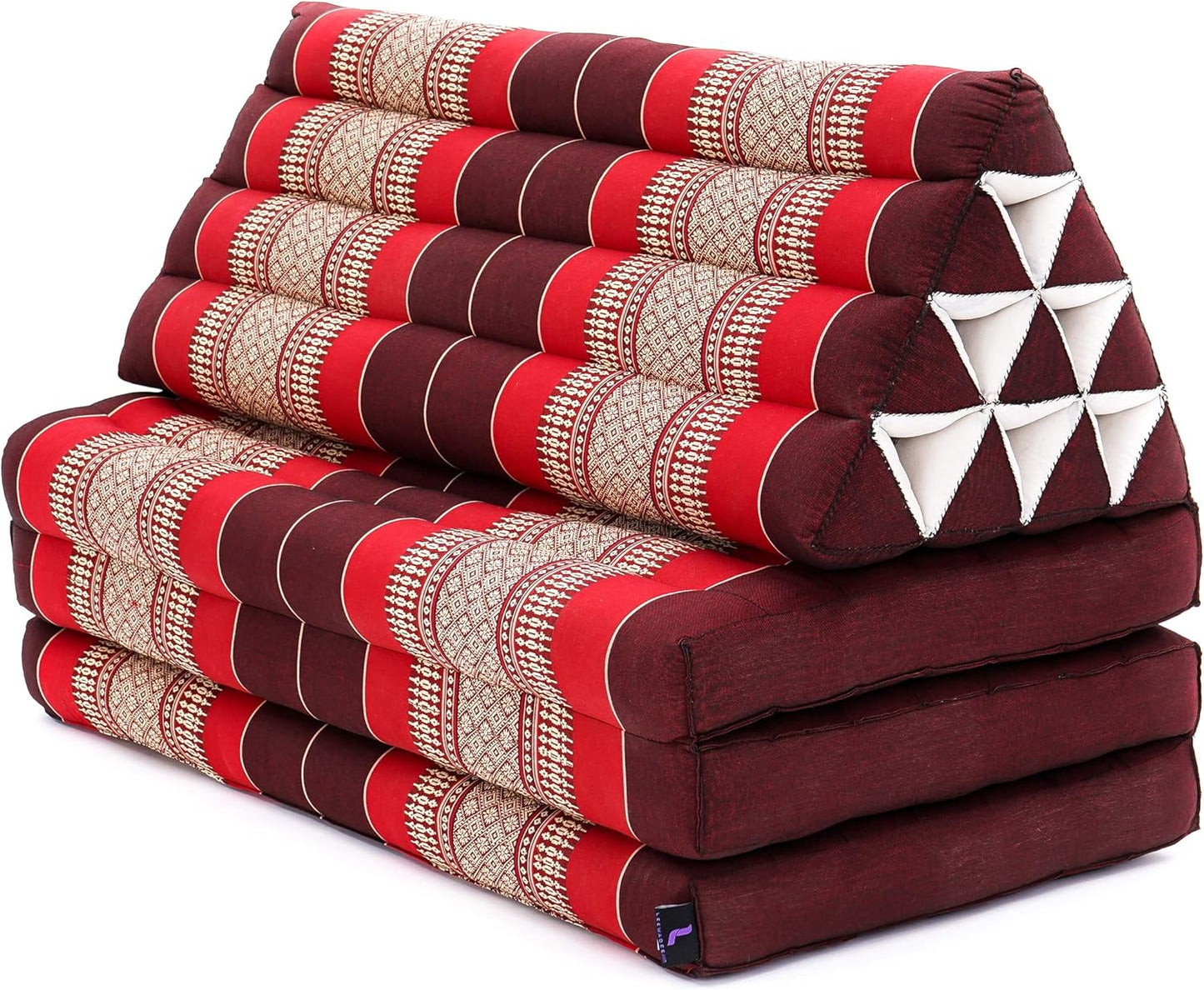 Leewadee 3-Fold Mat XXL with Triangle Cushion – Firm TV Pillow, Foldable Mattress with Cushion Made of Kapok, 67 x 31 inches, Red
