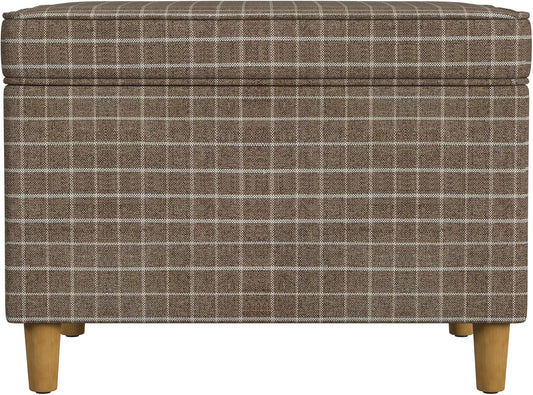 Home Decor | Dinah Collection Modern Storage Ottoman | Ottoman with Storage for Living Room & Bedroom(Brown Windowpane Fabric)