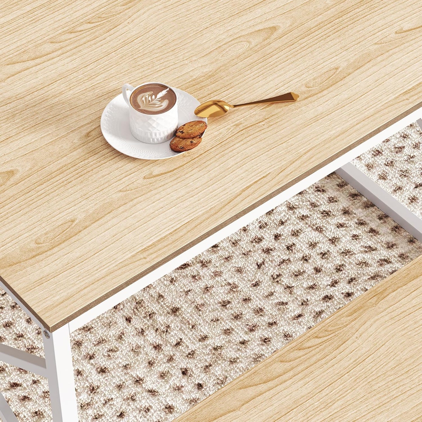 VECELO Kitchen Table with 2 Benches for 4, 43.3'' Wood Dining Room Dinette Sets with Metal Frame for Breakfast Nook and Small Space, Oak