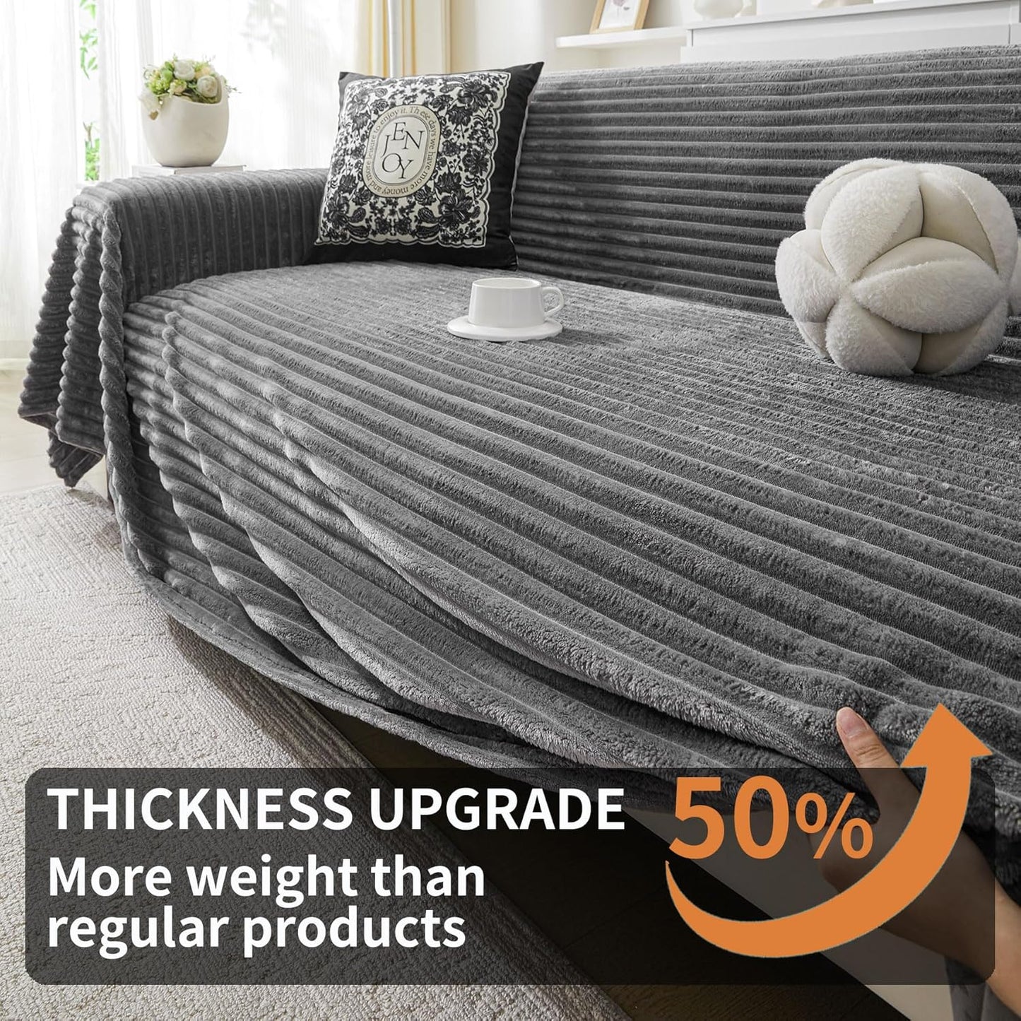 HAOMAIJIA Faux Fur Sofa Covers Couch Covers for 2 Cushion Couch Sofa Pet Friendly Soft Non Slip Couch Cover for Dogs Washable Sectional Couch Covers L Shape Furniture Protector (Grey, 71"x102")