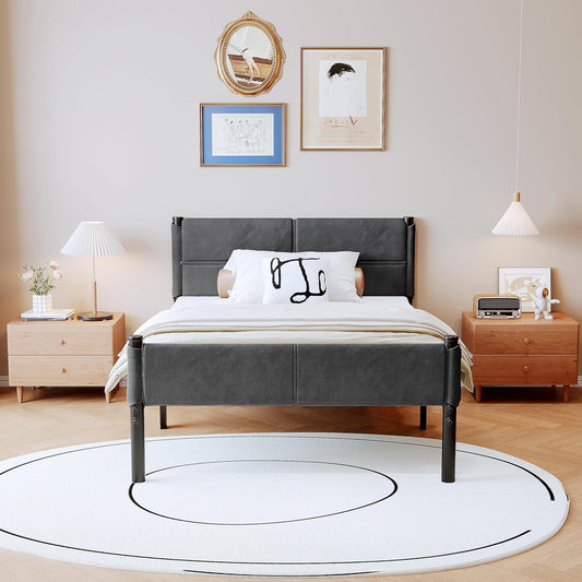 Metal Bed Frame,14Inch Twin Size Bed Frame with Storage Space,Heavy Duty Sturdy Mattress Foundation,Easy Assembly,No Box Spring Needed,Twin Grey