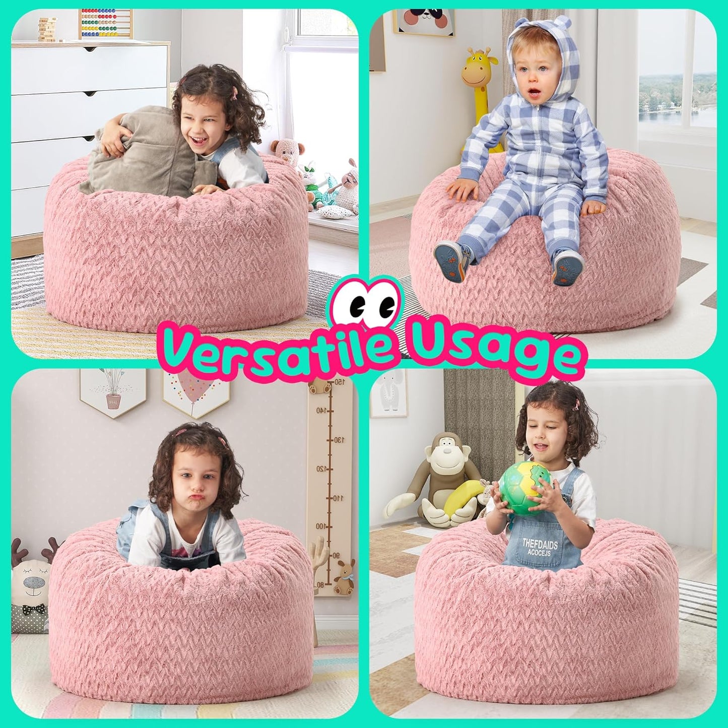 Hobestluk Bean Bag Chairs 2.5FT Bean Bag Chair with Memory Foam Filled & Chevron Plush Fur Cover Small Bean Bag Chairs for Playroom, Living Room, Bedroom (Pink)