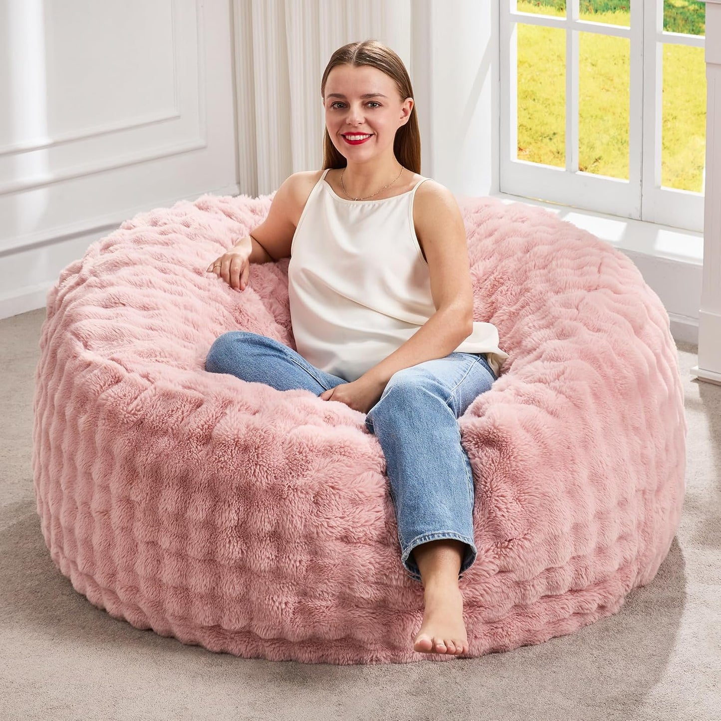 Hobestluk Bean Bag Chairs Beanbag Chair with Filler Adult Bean Bags with Fluffy & Machine Washable Cover, Giant Bean Bag Chairs for Adults (Pink, 3FT-36" x 36" x 22")
