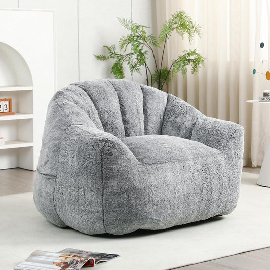 Furniliving Bean Bag Chair, Giant Bean Bag Chair Stuffed Floor Sofa for Adults Comfy Bean Bag Sofa with Back Support, Oversized Bean Bag Couch for Living Room Bedroom Office, Faux Leather, Dark Grey