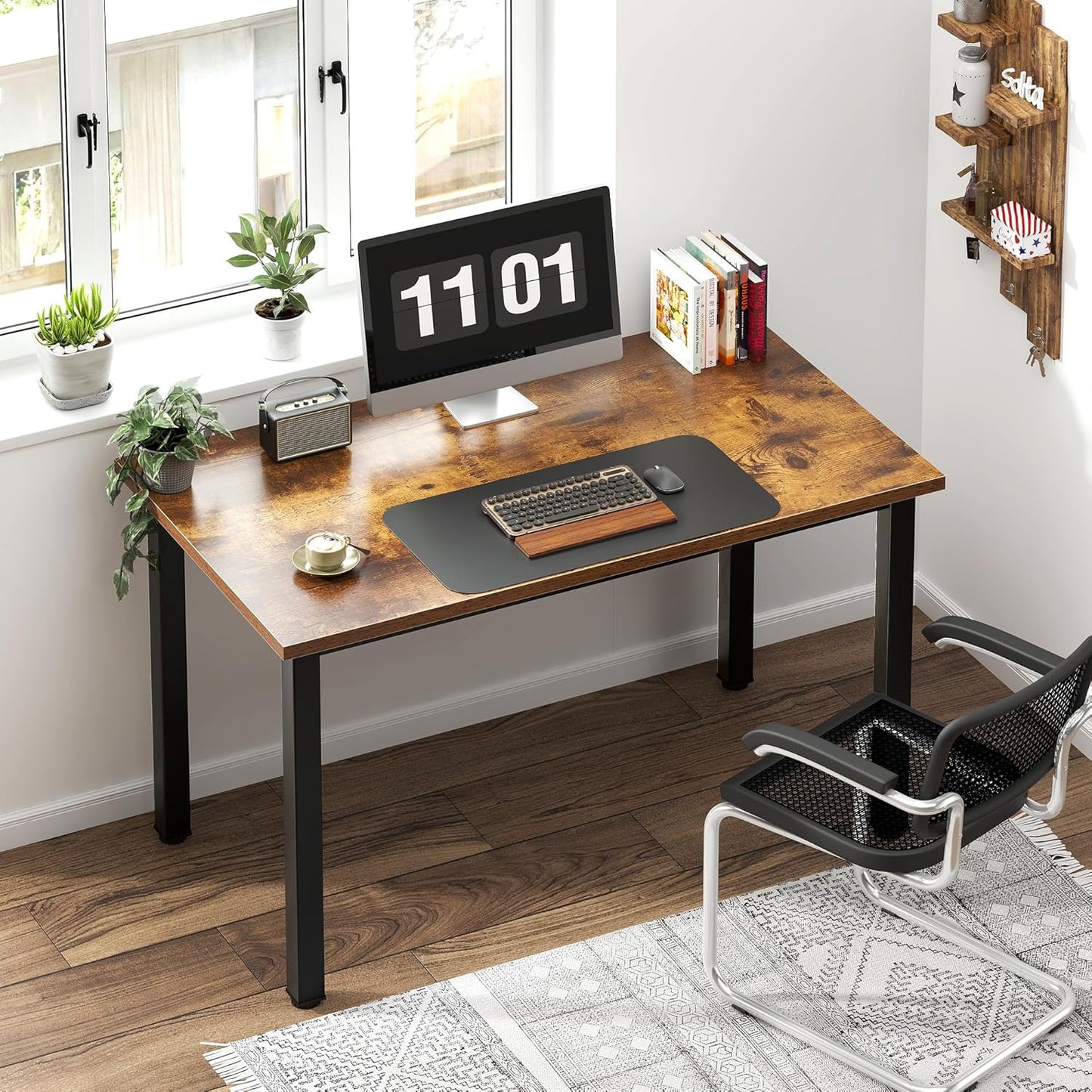 Need Small Computer Desk 39.4 inches Sturdy Writing Desk for Small Spaces, Small Desk Teens Desk Study Table Laptop Desk, Rustic Brown AC3-10060-FB