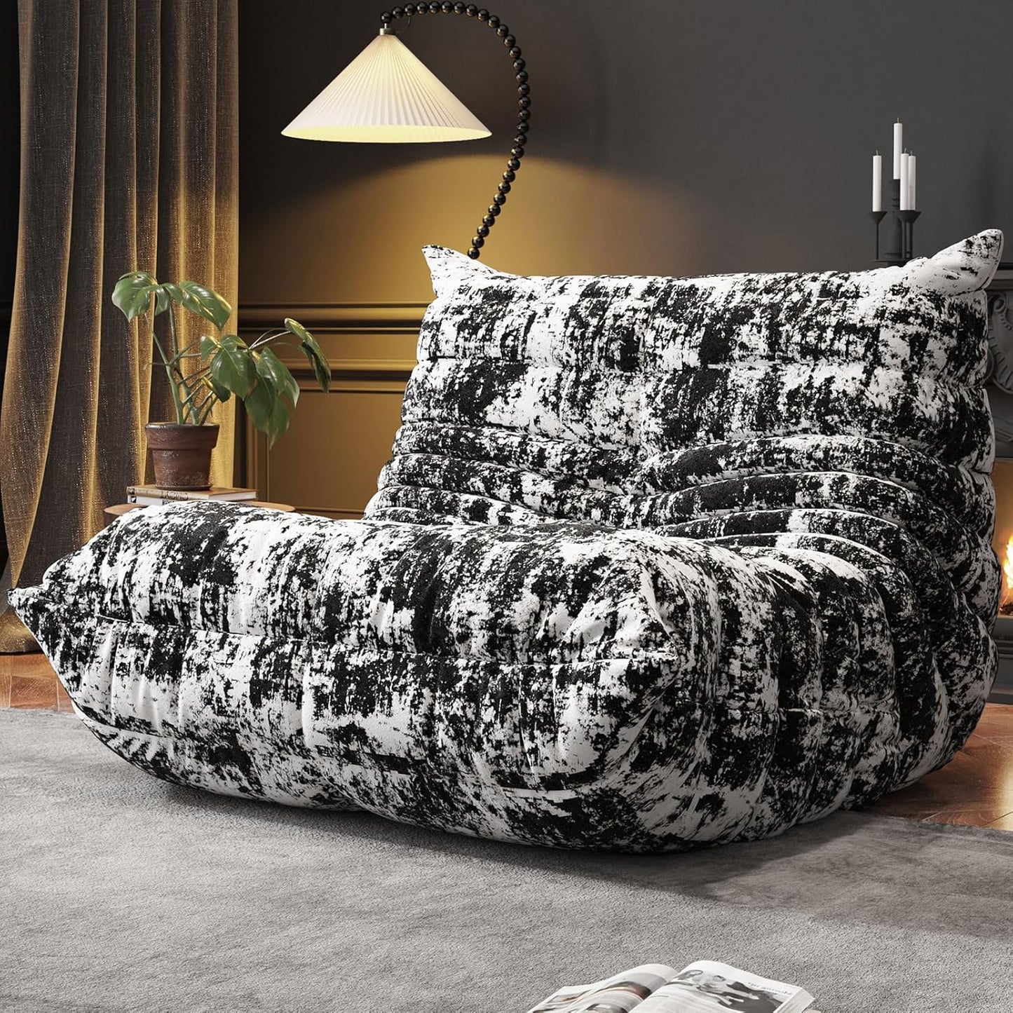 Bean Bag Chairs for Adults, BeanBag Reading Chair Memory Foam Couch, Floor Chair Soft Teddy Material, Comfy Reading Nook Chairs for Bedroom Living Room Office (Ink Painting)