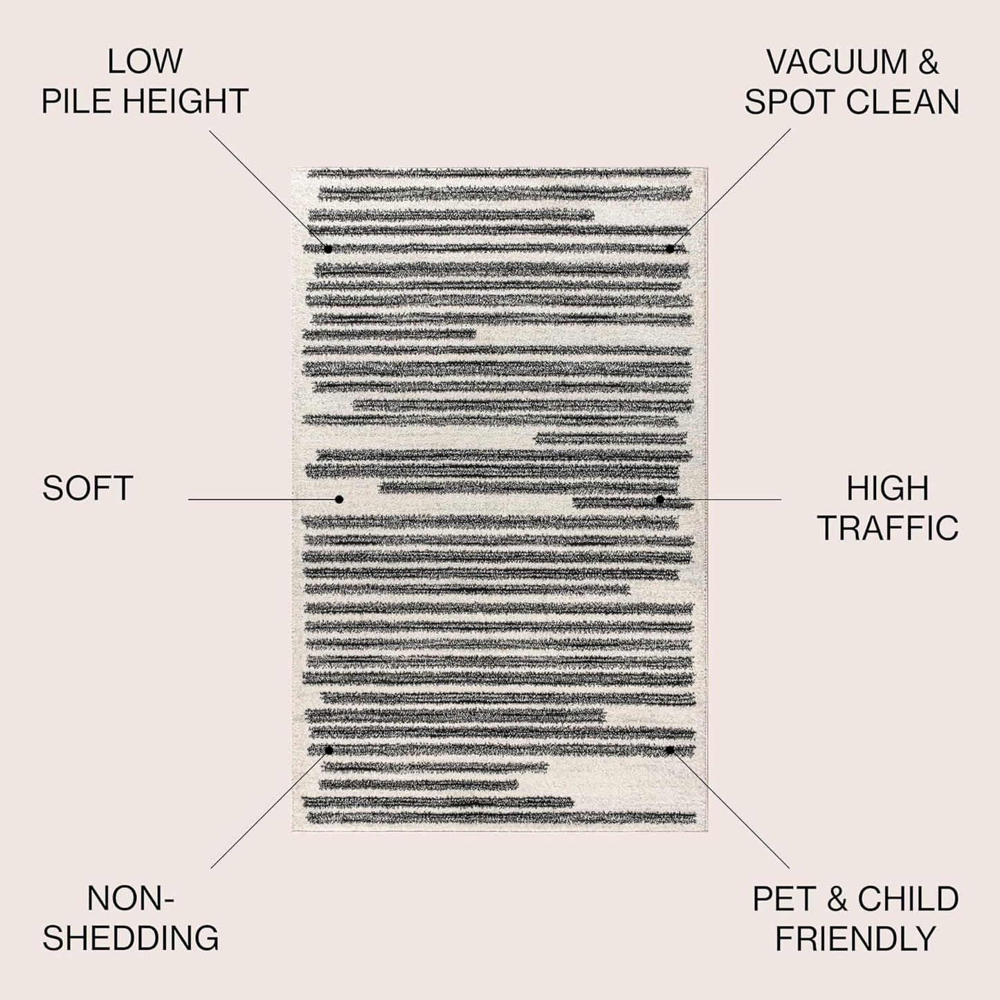 JONATHAN Y Khalil Modern Berber Stripe Cream/Black 6' Round Indoor Area Rug, Contemporary, Bohemian, Easy-Cleaning for Living Room, Bedroom, Kitchen, Pet Friendly, Non-Shedding (MOH207A-6R)