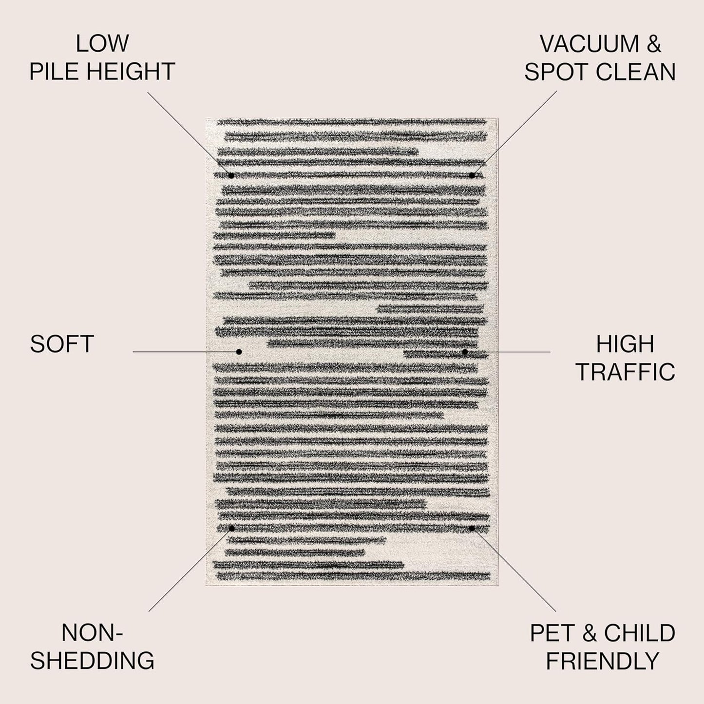 JONATHAN Y Khalil Modern Berber Stripe Cream/Black 4' Round Indoor Area Rug, Contemporary, Bohemian, Easy-Cleaning for Living Room, Bedroom, Kitchen, Pet Friendly, Non-Shedding (MOH207A-4R)