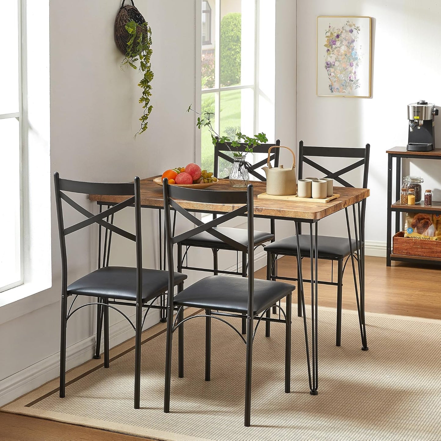 VECELO Kitchen Dining Room Table Set with 4 Chairs for Small Space, Apartment,Metal Steel Frame