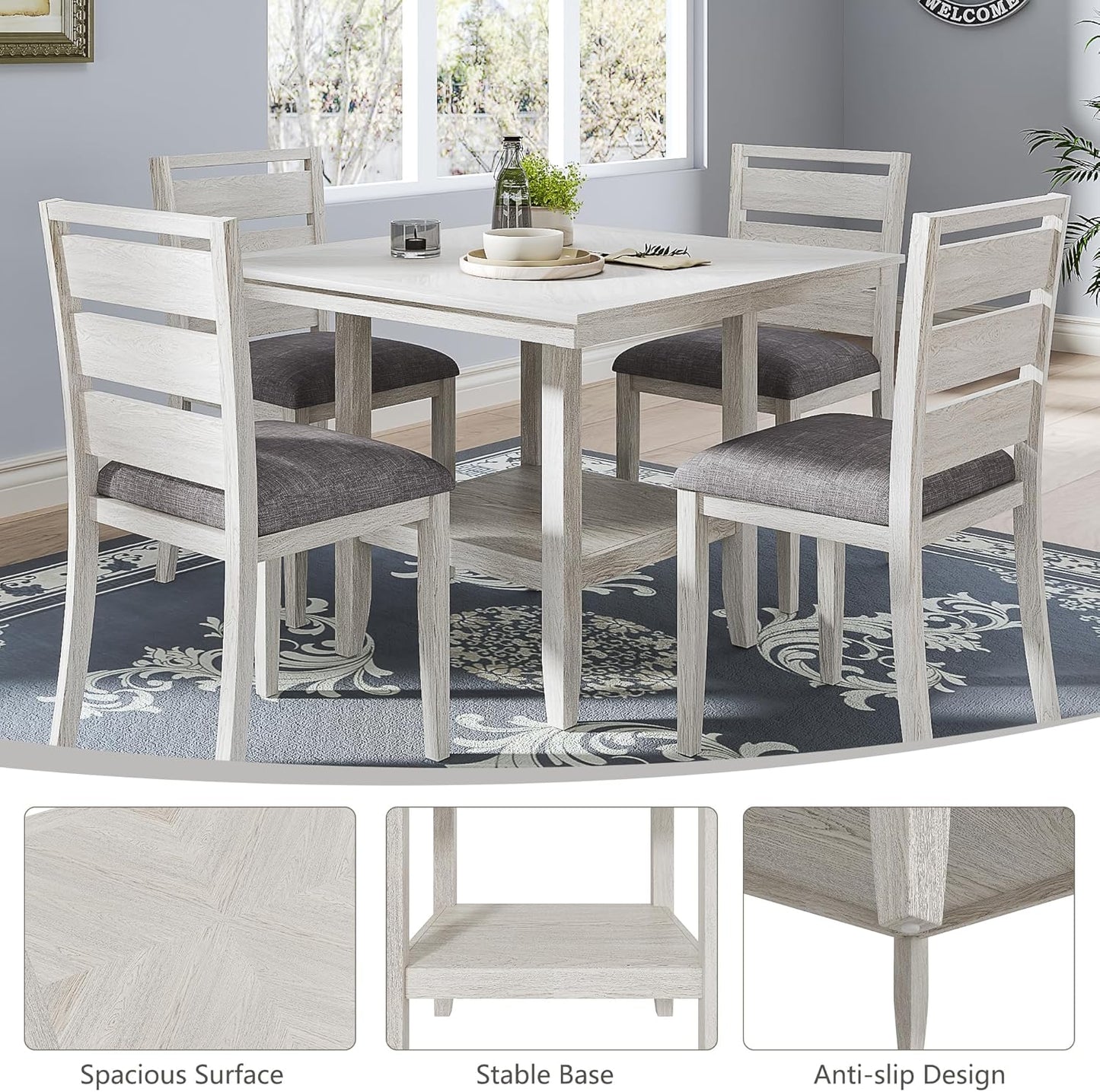 Solid Wood Dining Table, Part of Dining Table Set- Mix and Match Table, Chair, and Bench Sold Separately for Dining Room, Kitchen, Grey
