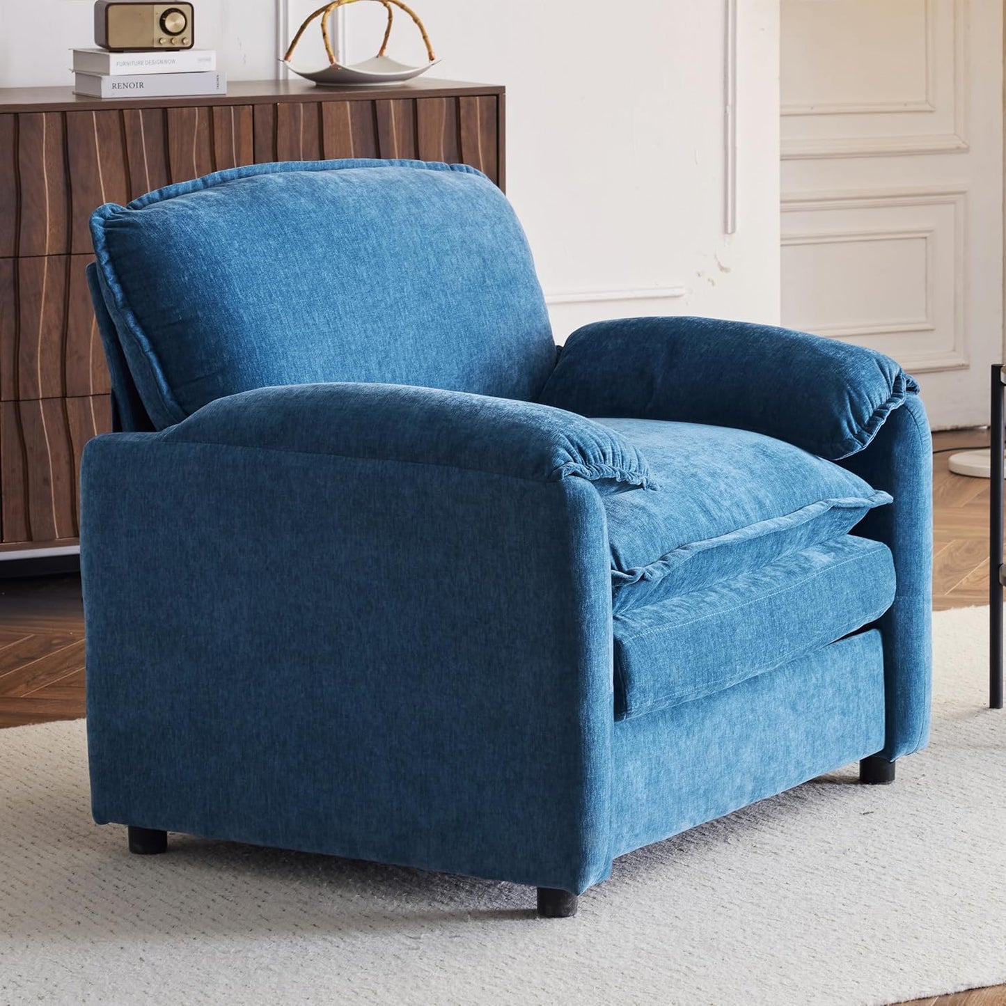 Ball & Cast 38" Oversized Chenille Lounge Chair,Reading Armchair with Thick Comfort Cushions,High Back Support & Wide Seat,Perfect Accent Chair for Modern Living Room,Bedroom,Blue