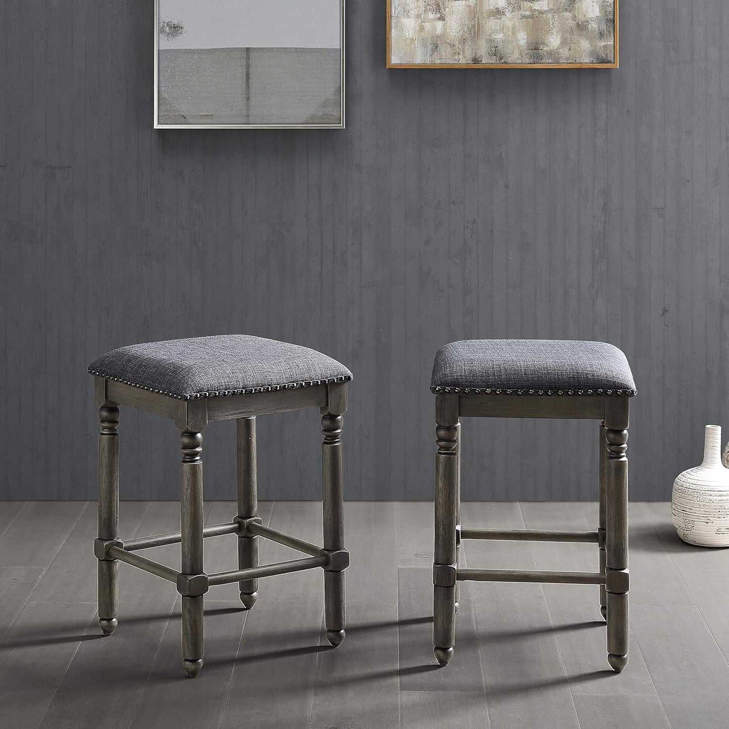 Roundhill Furniture Arnhem Wood Upholstered Counter Height Stools, Set of 2, Gray
