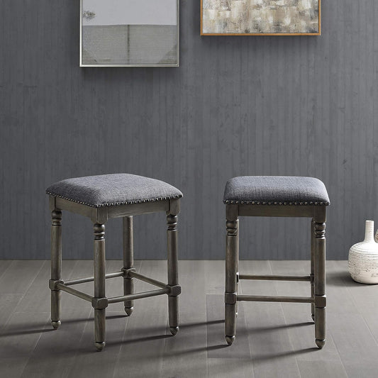 Roundhill Furniture Arnhem Wood Upholstered Counter Height Stools, Set of 2, Gray