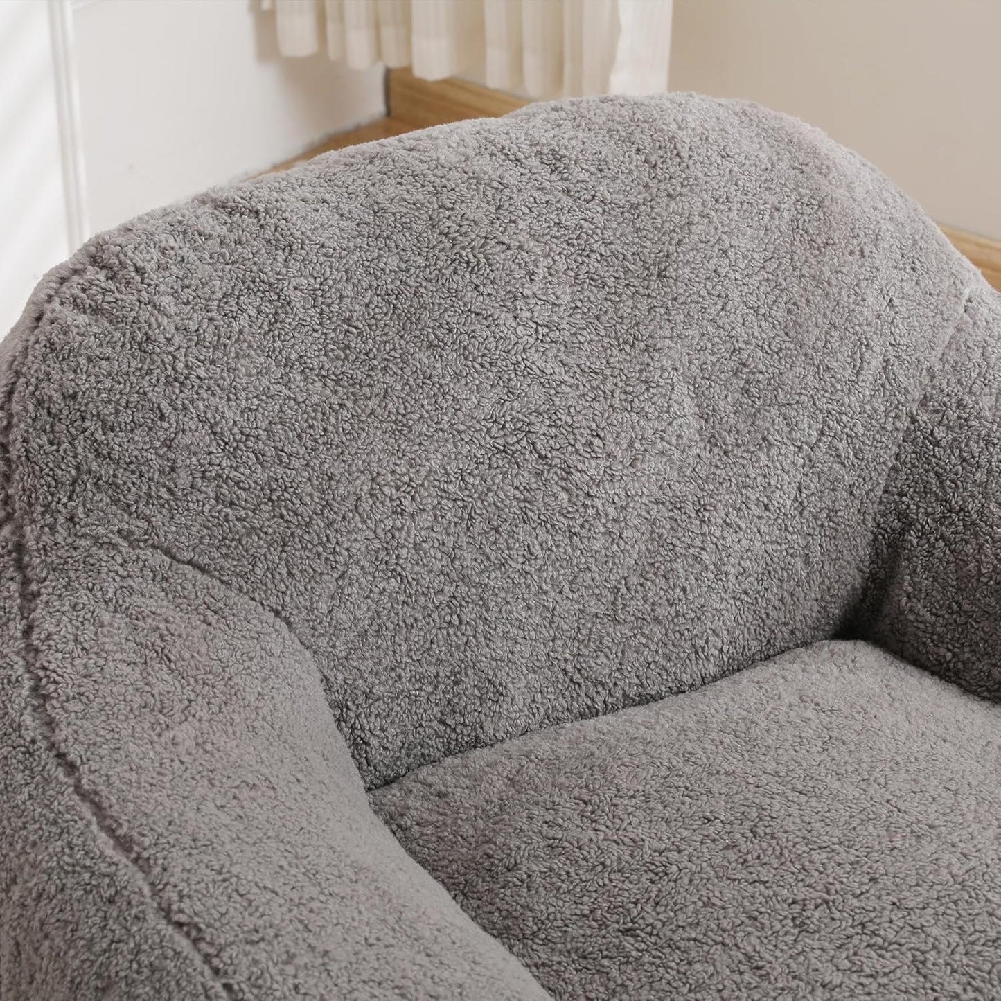 Furniliving Bean Bag Chair, Oversized Bean Bag Couch for Adults Comfy Bean Bag Sofa with Back Support, Giant Bean Bag Chair Stuffed Floor Sofa for Living Room Bedroom Dorm Office, Teddy, Light Grey