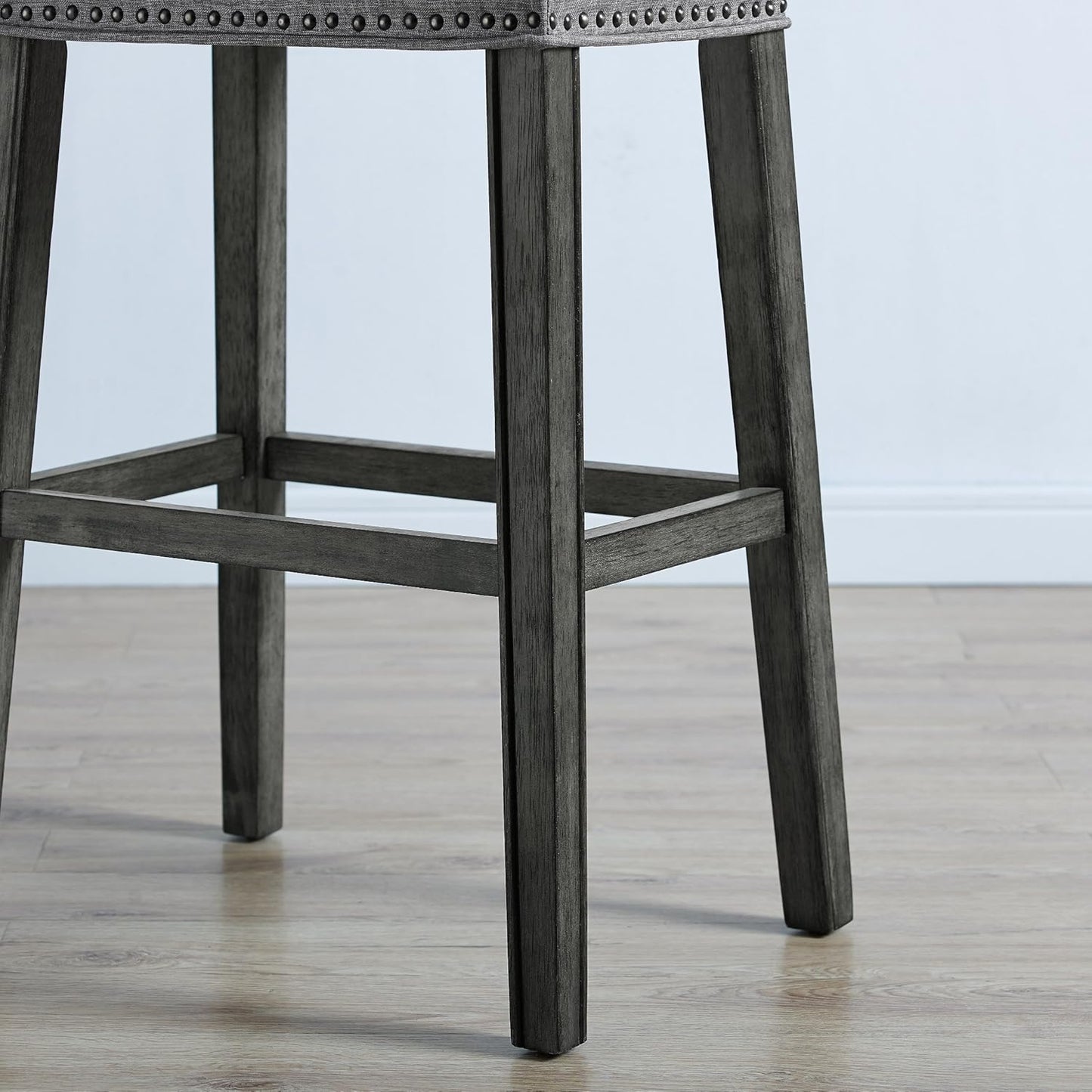 Roundhill Furniture Coco Upholstered Backless Saddle Seat Bar Stools 29" Height Set of 2, Gray