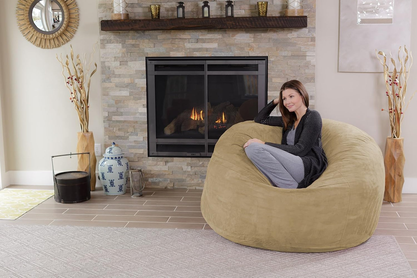 Chill Sack Bean Bag Chair: Giant 5' Memory Foam Furniture Bean Bag - Big Sofa with Soft Micro Fiber Cover - Camel