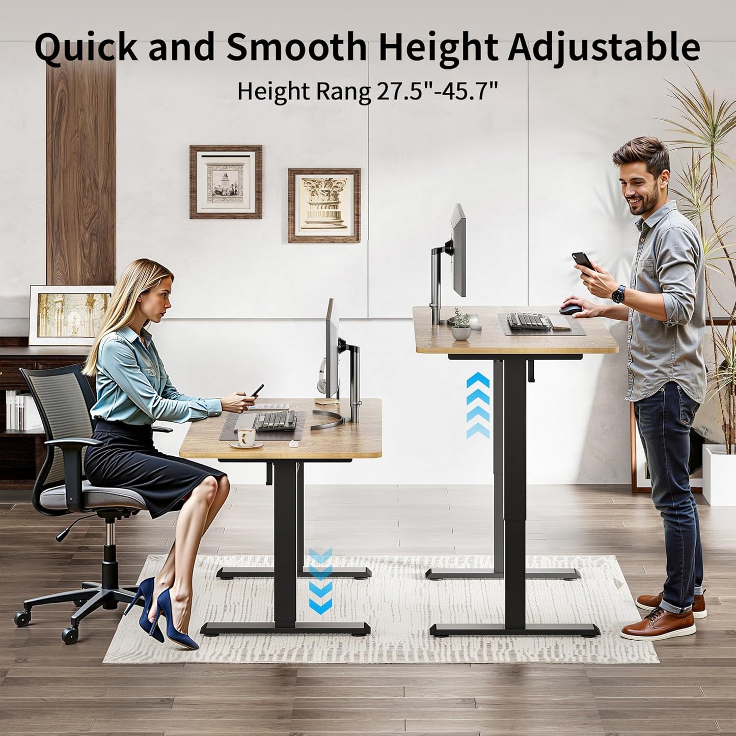 BIZUM 40x24 Inch Electric Standing Desk with Memory Presets, Quiet Motor Height Adjustable Stand Up Desk for Home Office & Gaming, Ergonomic Sit Stand Workstation，Light Rustic Brown