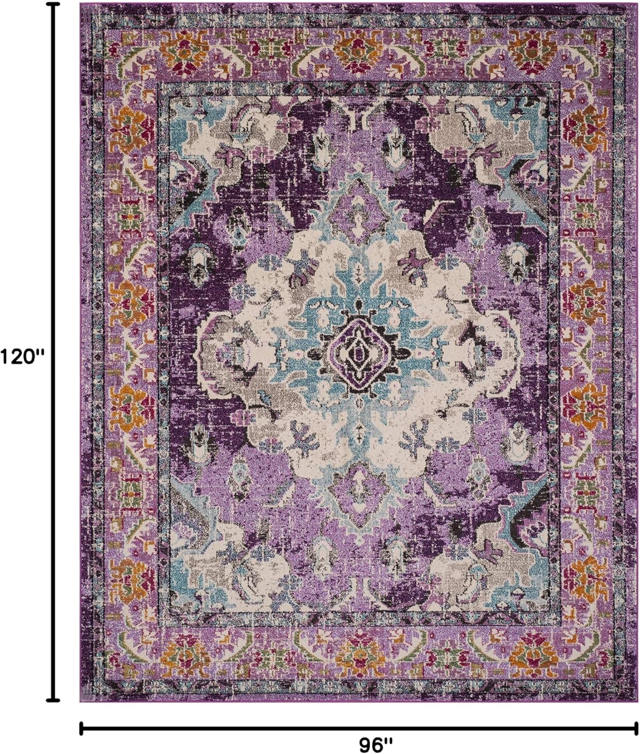 SAFAVIEH Monaco Collection Area Rug - 8' x 10', Violet & Light Blue, Boho Chic Medallion Distressed Design, Non-Shedding & Easy Care, Ideal for High Traffic Areas in Living Room, Bedroom (MNC243L)