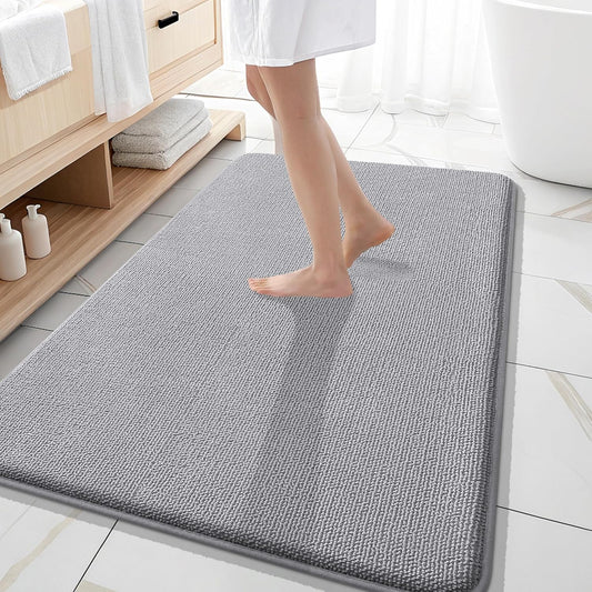 OLANLY Thick Memory Foam Bath Mat Rug 59x35, Extra Soft Absorbent Bathroom Rugs, Quick Dry Bath Mats, Non-Slip, Machine Washable Carpet for Bathroom, Tub and Shower, Home Decor Accessories, Grey