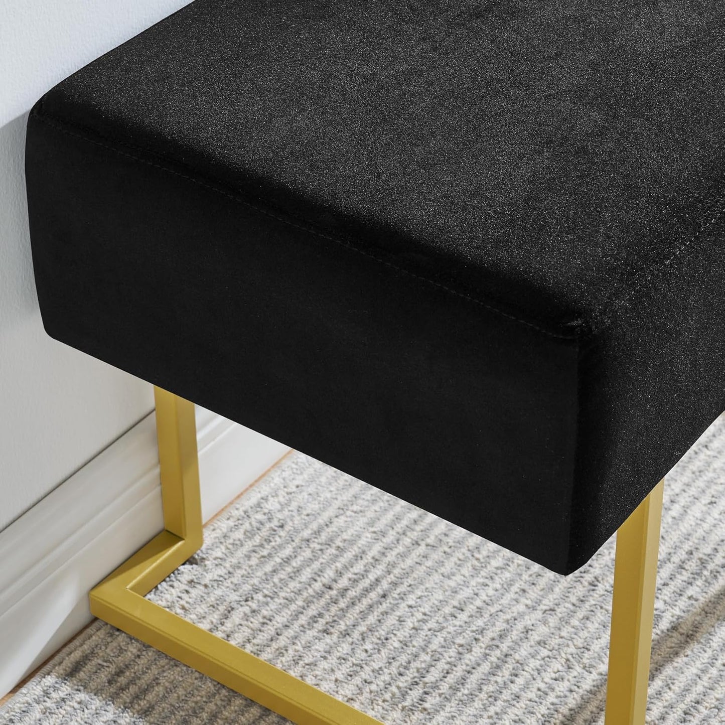 Modern Style Bedroom Single Seat Bench, Cushioned Bed end Stool, Living Room Sofa Stool, Footstool with Golden Iron Legs, Suitable for Bedroom and Living Room (Black, 21.65"x15.74"X16.53")