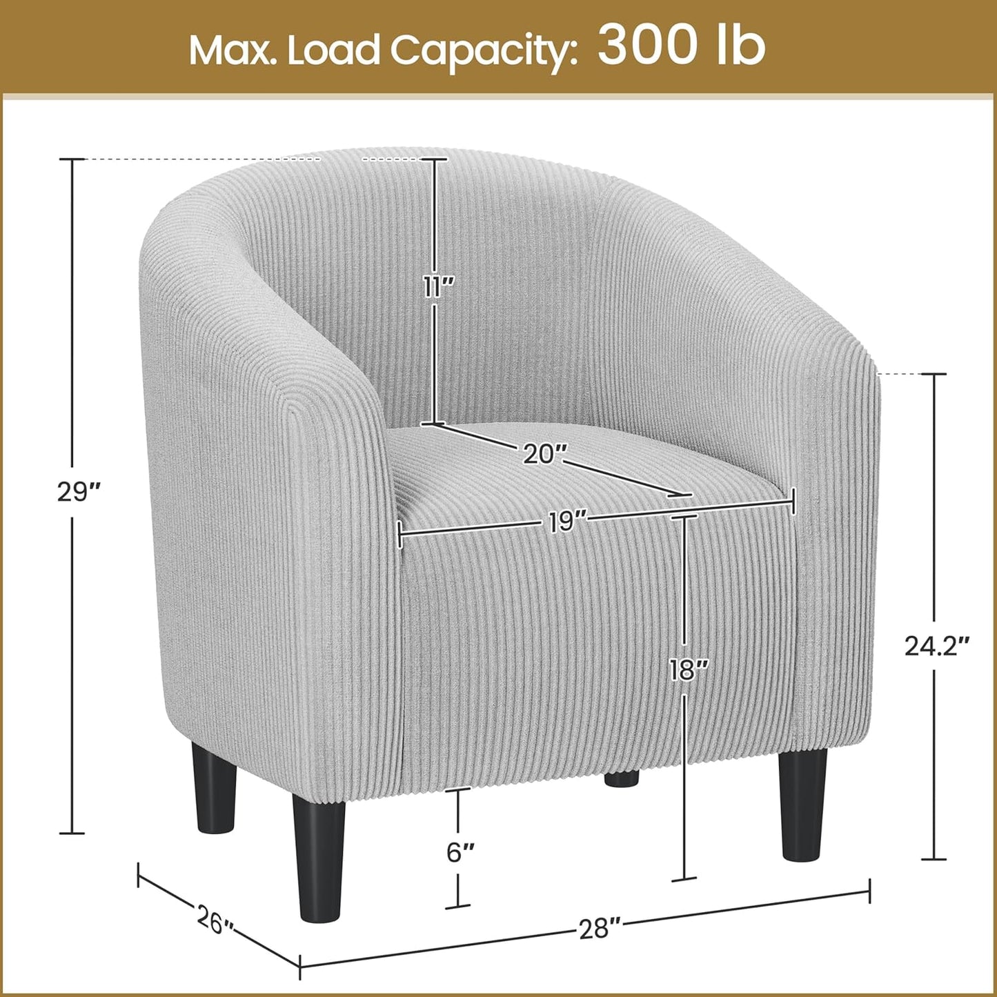 Yaheetech Accent Barrel Chair, Corduroy Fabric Club Chair, Furry Sherpa Elegant Armchair with Cozy Soft Padded for Living Room Bedroom Reception Room Office, Light Gray