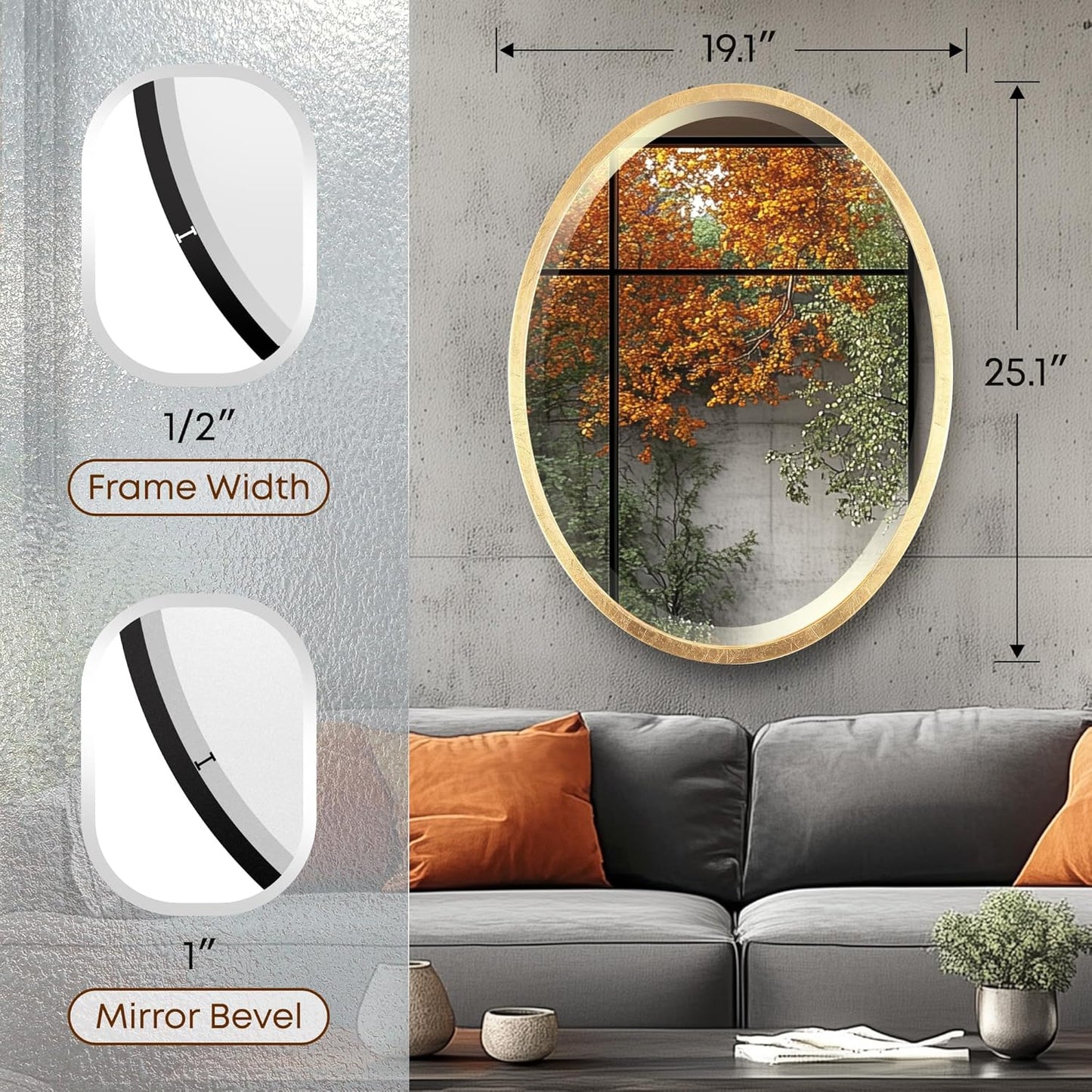 OVALCREST - Oval Wooden Beveled Wall Mirror for Home Decor, Bathroom, Vanity, Bedroom, Living Room, Hallway - London Style (Gold Leaf) 19.1 x 25.1