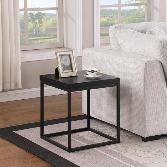 CENSI 18-Inch Black Marble Accent End Table/Side Table for Living Room, Modern Industrial, Square, Metal and Wood (Black Marble)