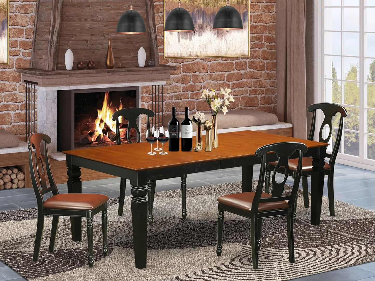 East West Furniture LGKE5-BCH-LC 5 Piece Dinette Set for 4 Includes a Rectangle Dining Room Table with Butterfly Leaf and 4 Faux Leather Kitchen Dining Chairs, 42x84 Inch, Black & Cherry
