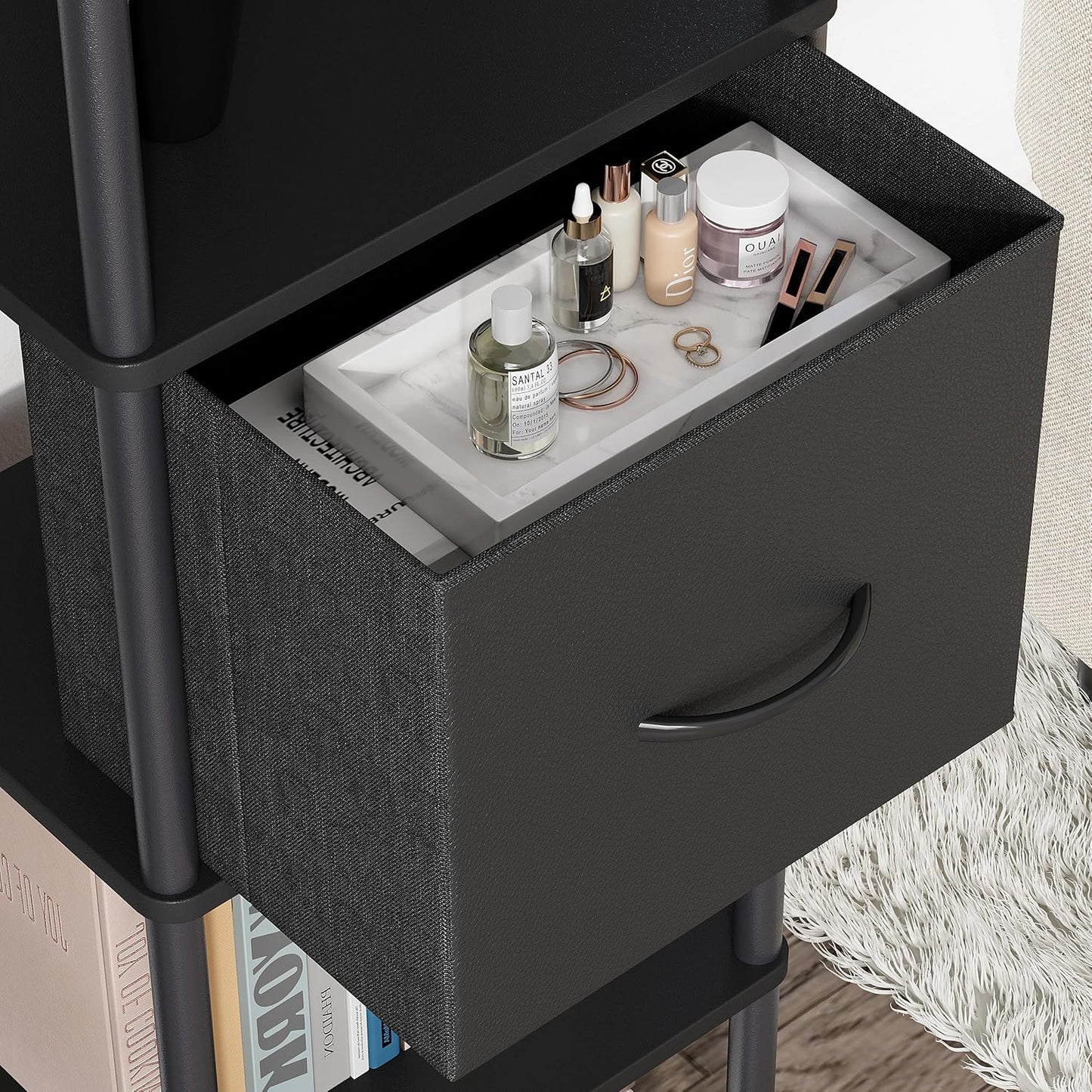 6-Tier Bookshelf with Drawer, Narrow Bookshelves Organizer, Floor Standing Ladder Shelf, Tall Bookcase for Small Space, Book shelf with Storage for Living Room, Bedroom, Office, Study Black HBC505B