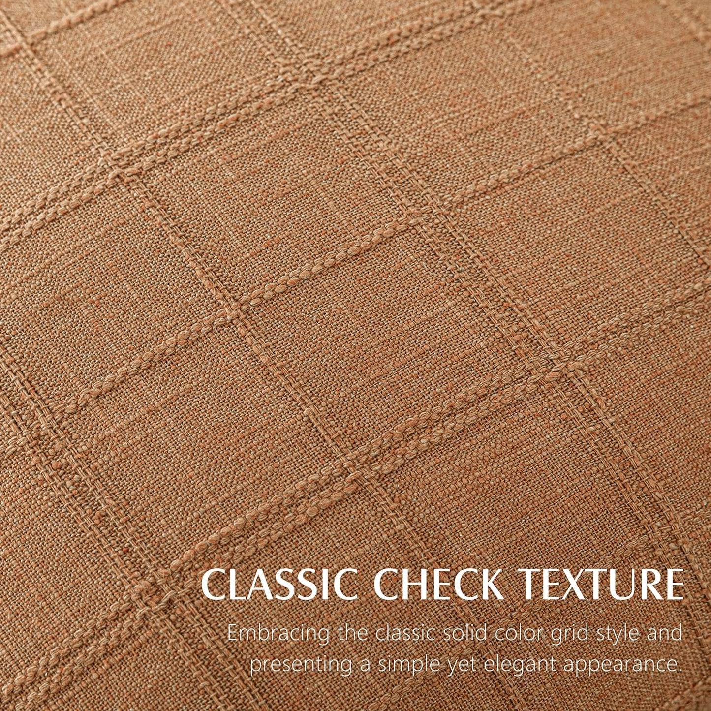 Foindtower Set of 2 Decorative Linen Check Throw Pillow Covers Neutral Farmhouse Vintage Cushion Covers Modern Boho Home Decor for Sofa Chair Couch Bedroom Living Room Outdoor,26×26 Inch,Brick