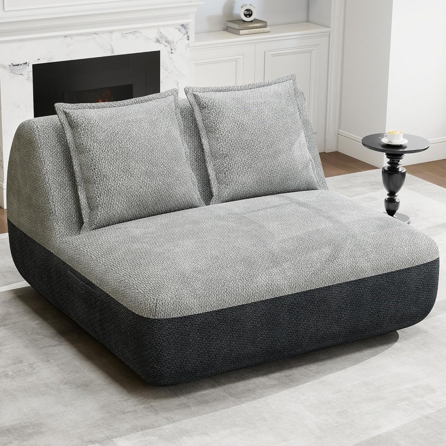 Hobestluk Small Sofa Couch Lounge Sofa Chair for Living Room, Comfy Memory Foam Couch, Mini Sofa with Side Pocket for Living Room, Bedroom (Grey+Light Grey)