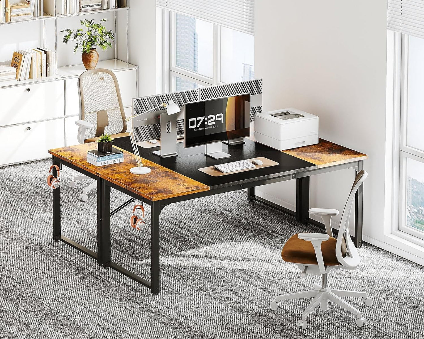 Coleshome 63 Inch Computer Desk, Modern Simple Style Desk for Home Office, Study Student Writing Desk, Vintage and Black